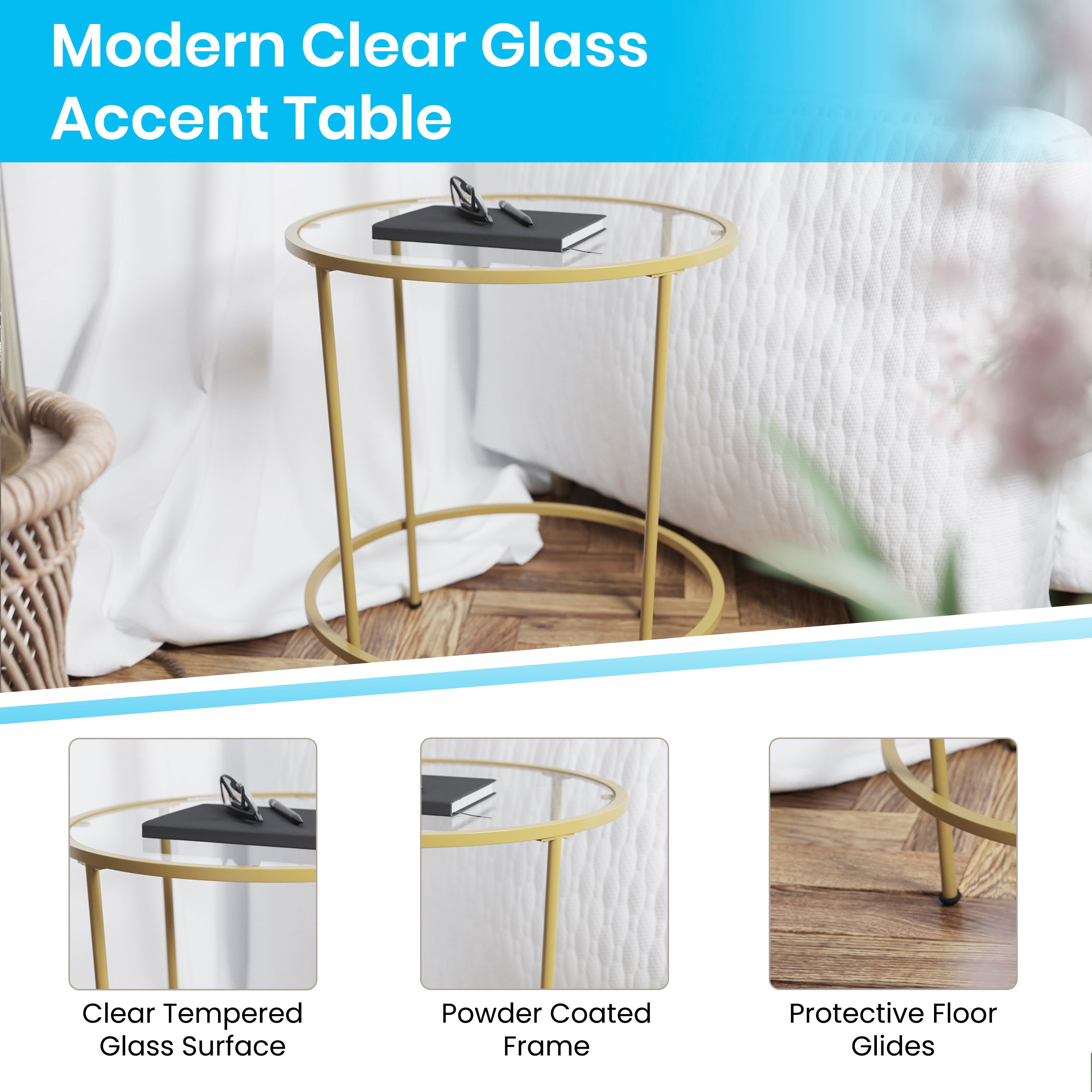 Astoria Collection Round End Table, Modern Glass Accent Table with Metal Frame-End Table-Flash Furniture-Wall2Wall Furnishings