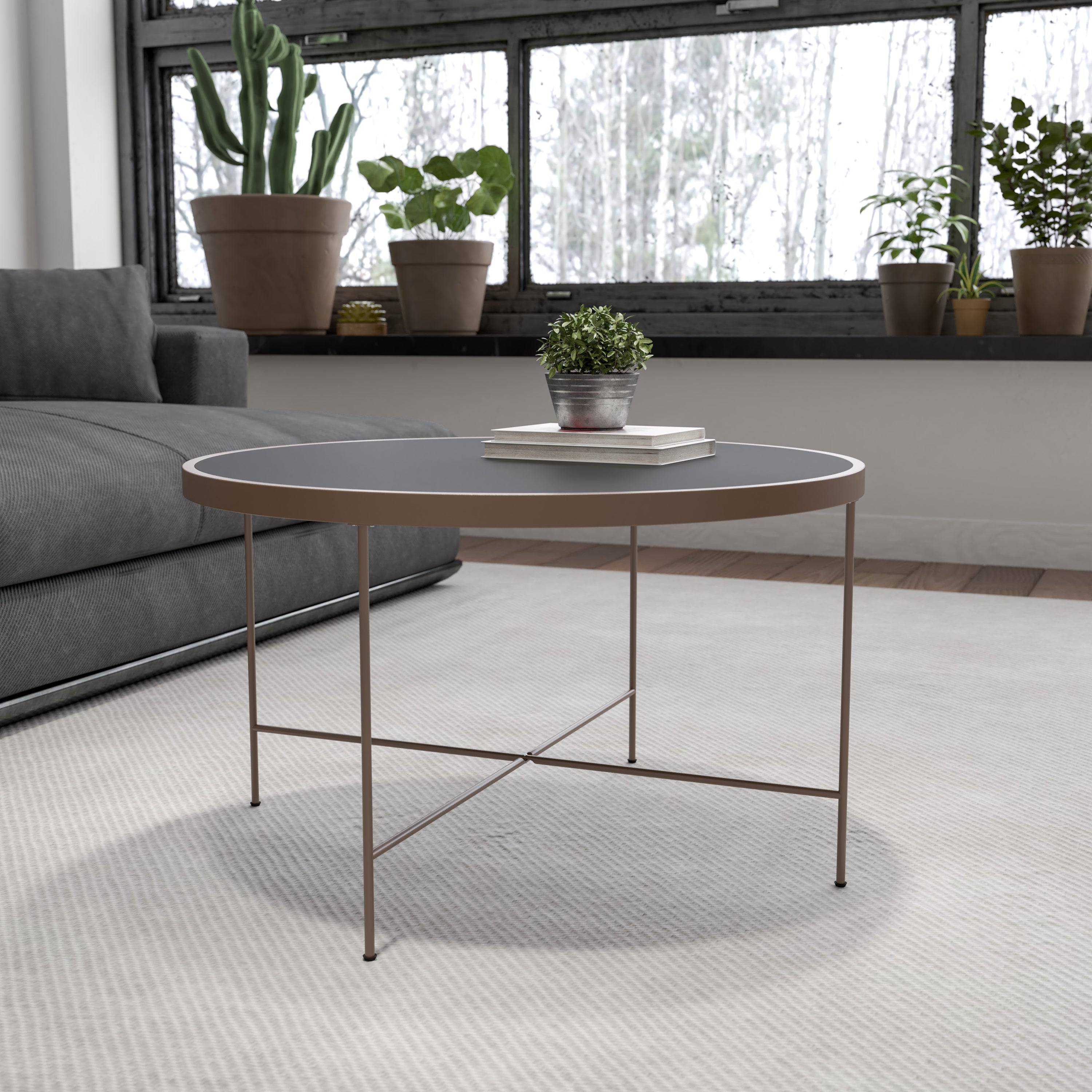 Chelsea Collection Coffee Table with Metal Frame-Coffee Table-Flash Furniture-Wall2Wall Furnishings