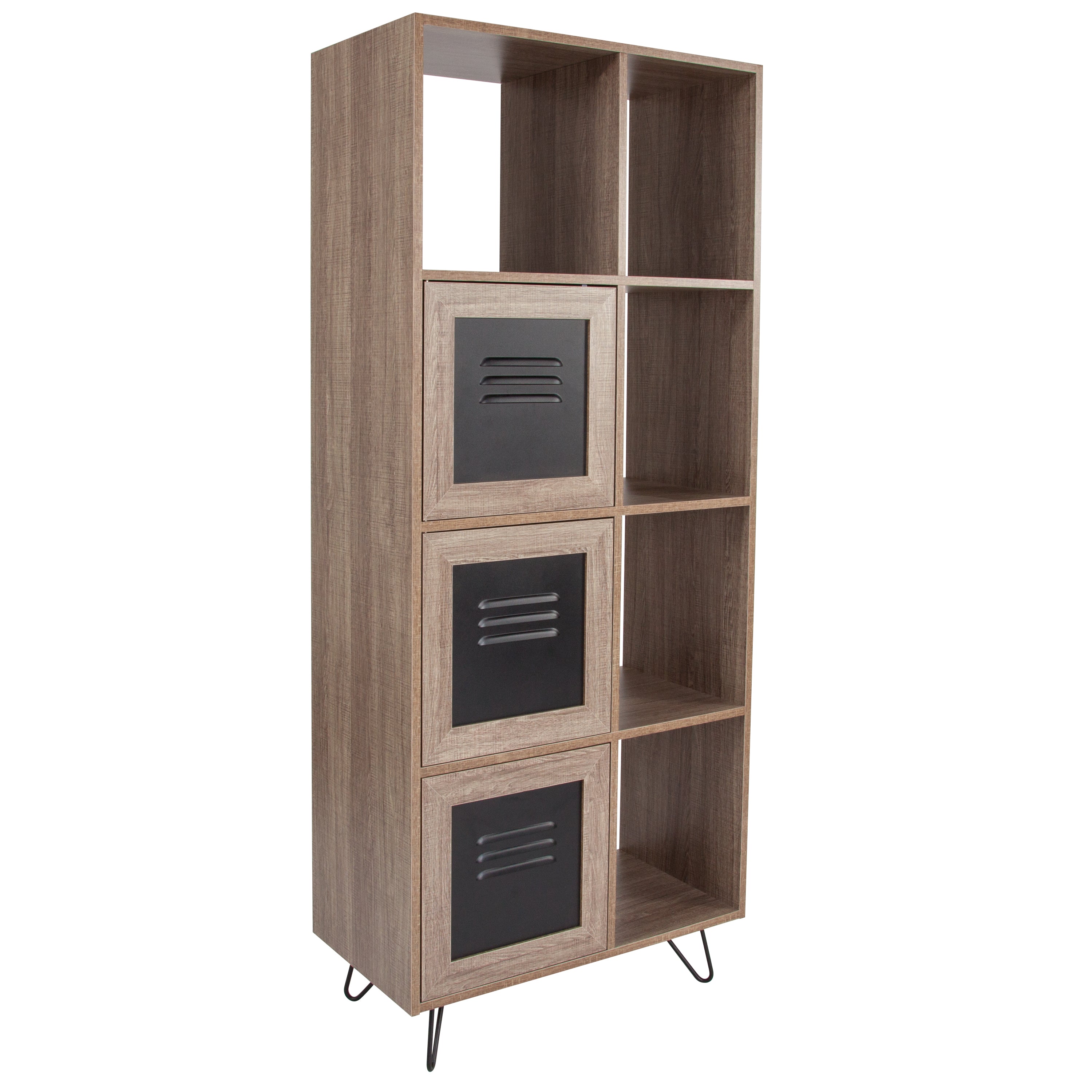 Woodridge Collection 63"H 5 Cube Storage Organizer Bookcase with Metal Cabinet Doors-Bookcase-Flash Furniture-Wall2Wall Furnishings