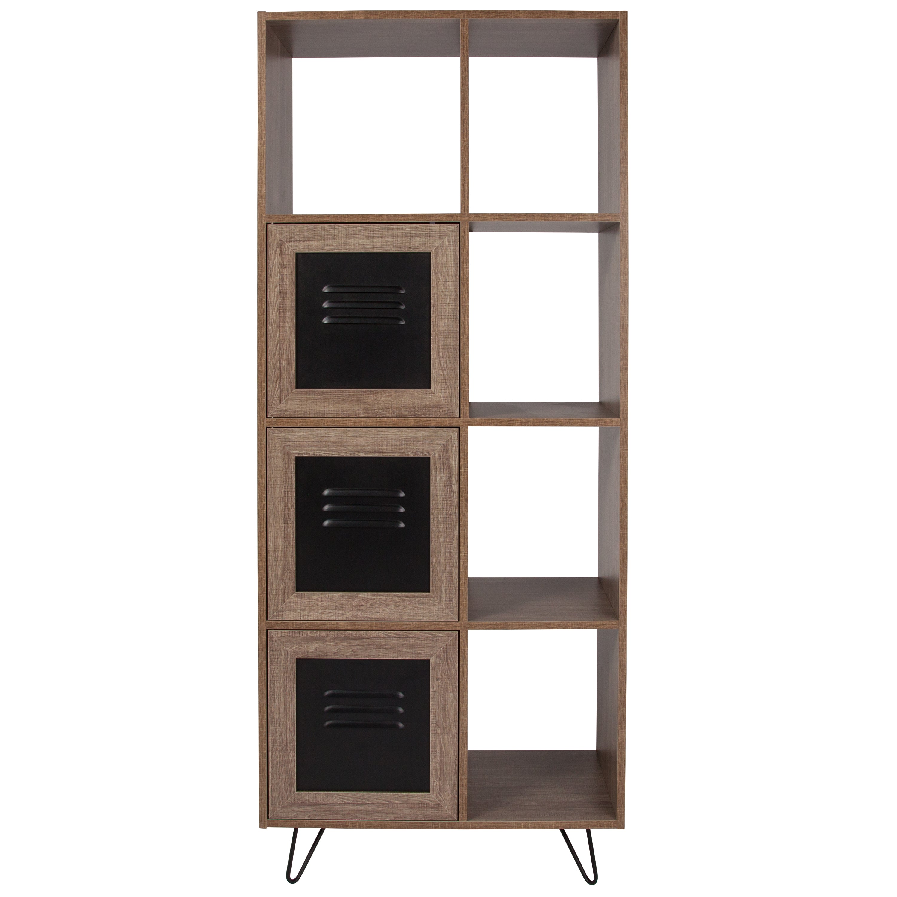 Woodridge Collection 63"H 5 Cube Storage Organizer Bookcase with Metal Cabinet Doors-Bookcase-Flash Furniture-Wall2Wall Furnishings