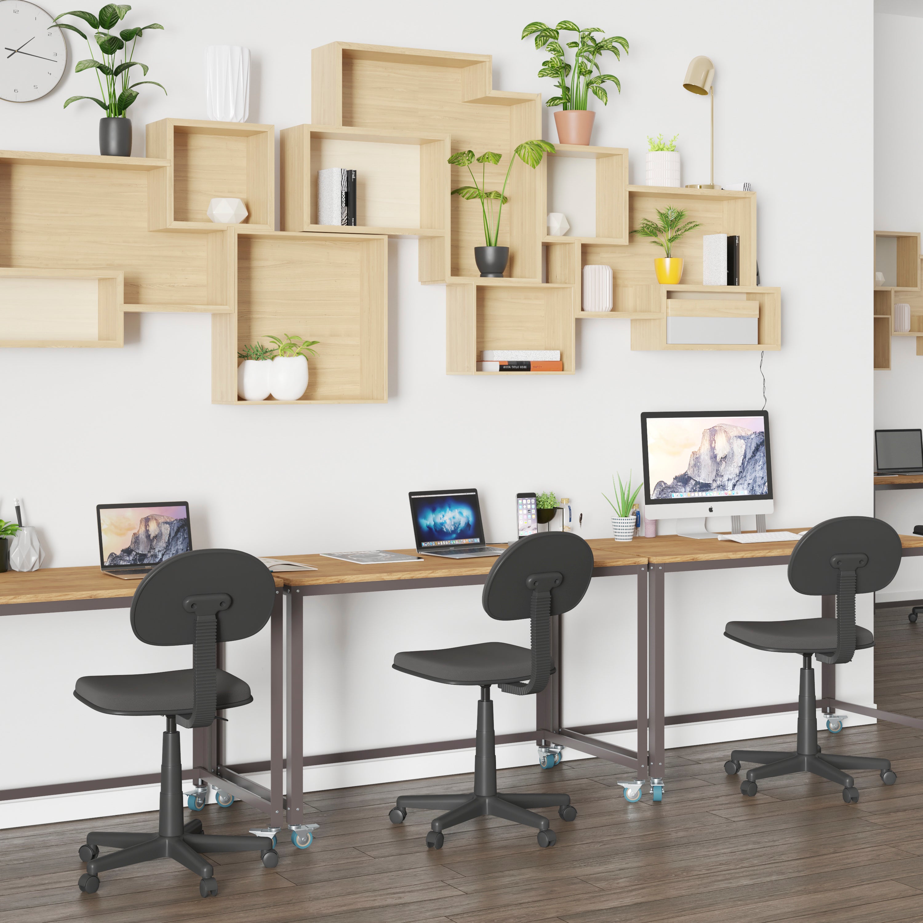 Livingston Collection Computer Table and Desk in Wood Grain Finish with Metal Wheels