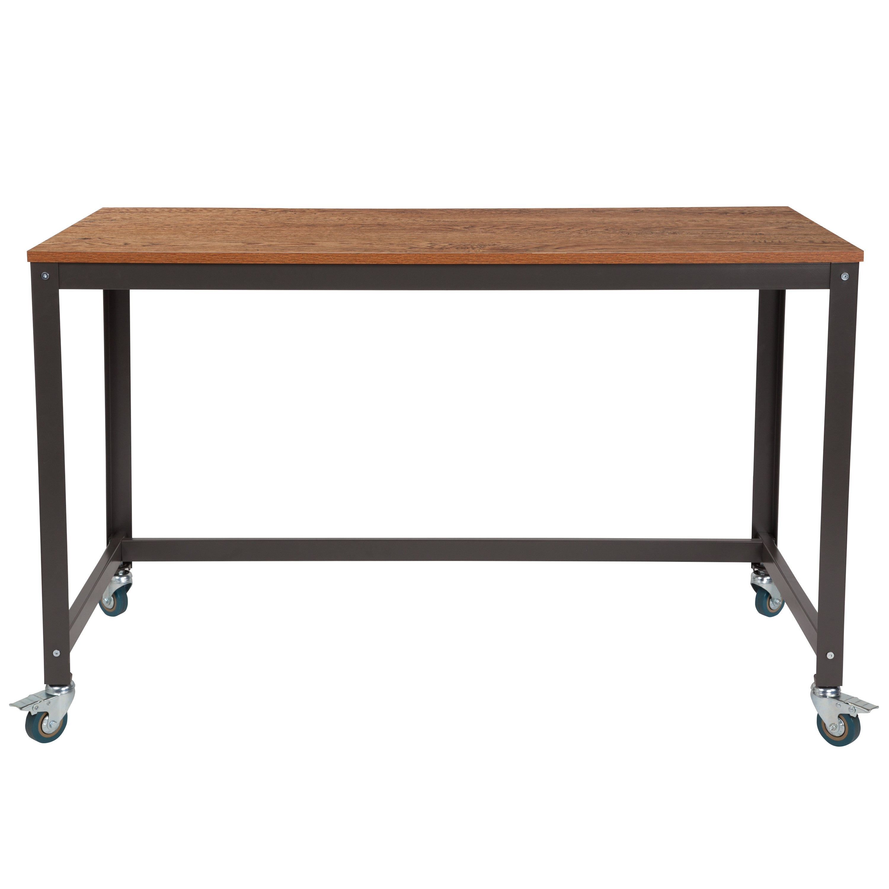 Livingston Collection Computer Table and Desk in Wood Grain Finish with Metal Wheels-Desk-Flash Furniture-Wall2Wall Furnishings