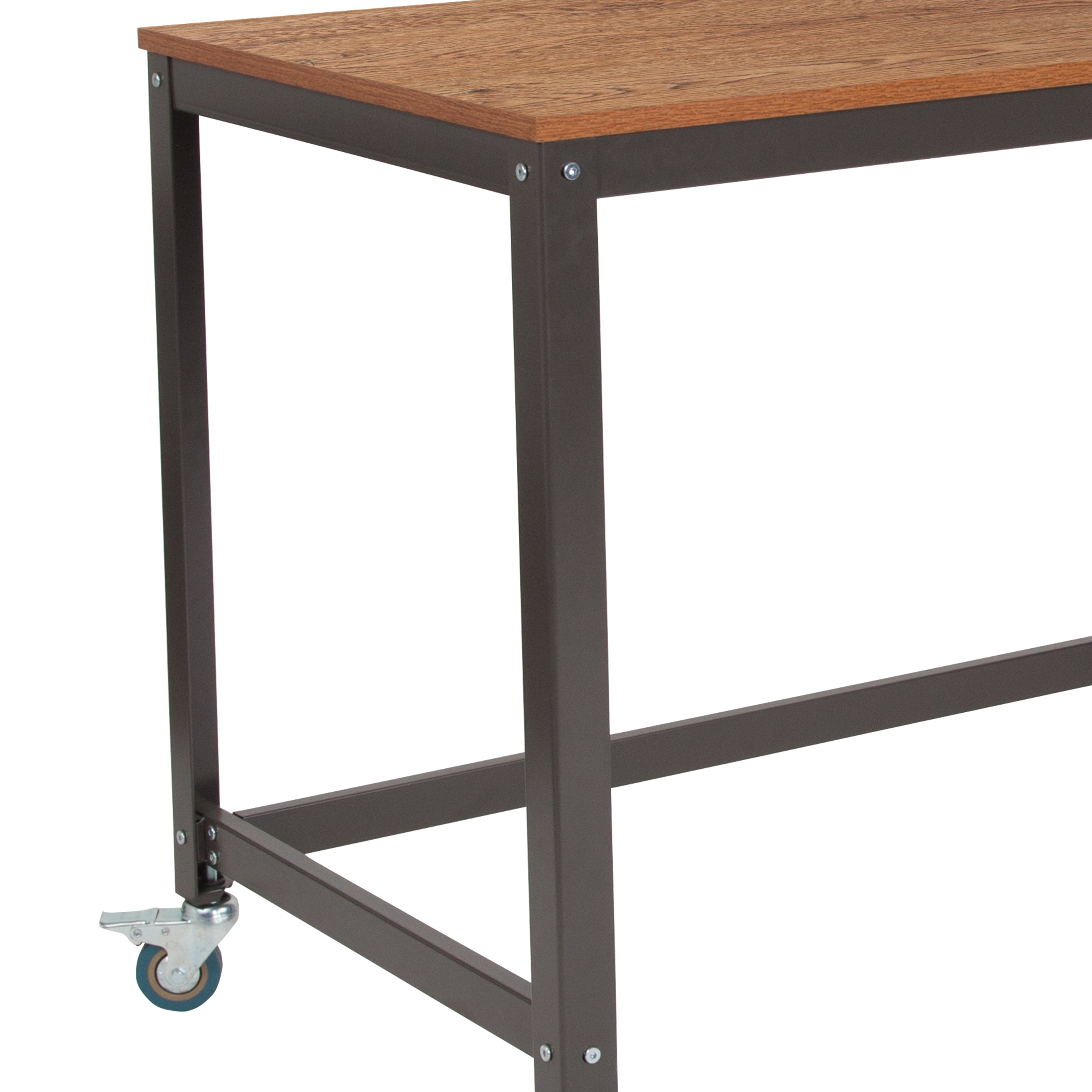 Livingston Collection Computer Table and Desk in Wood Grain Finish with Metal Wheels