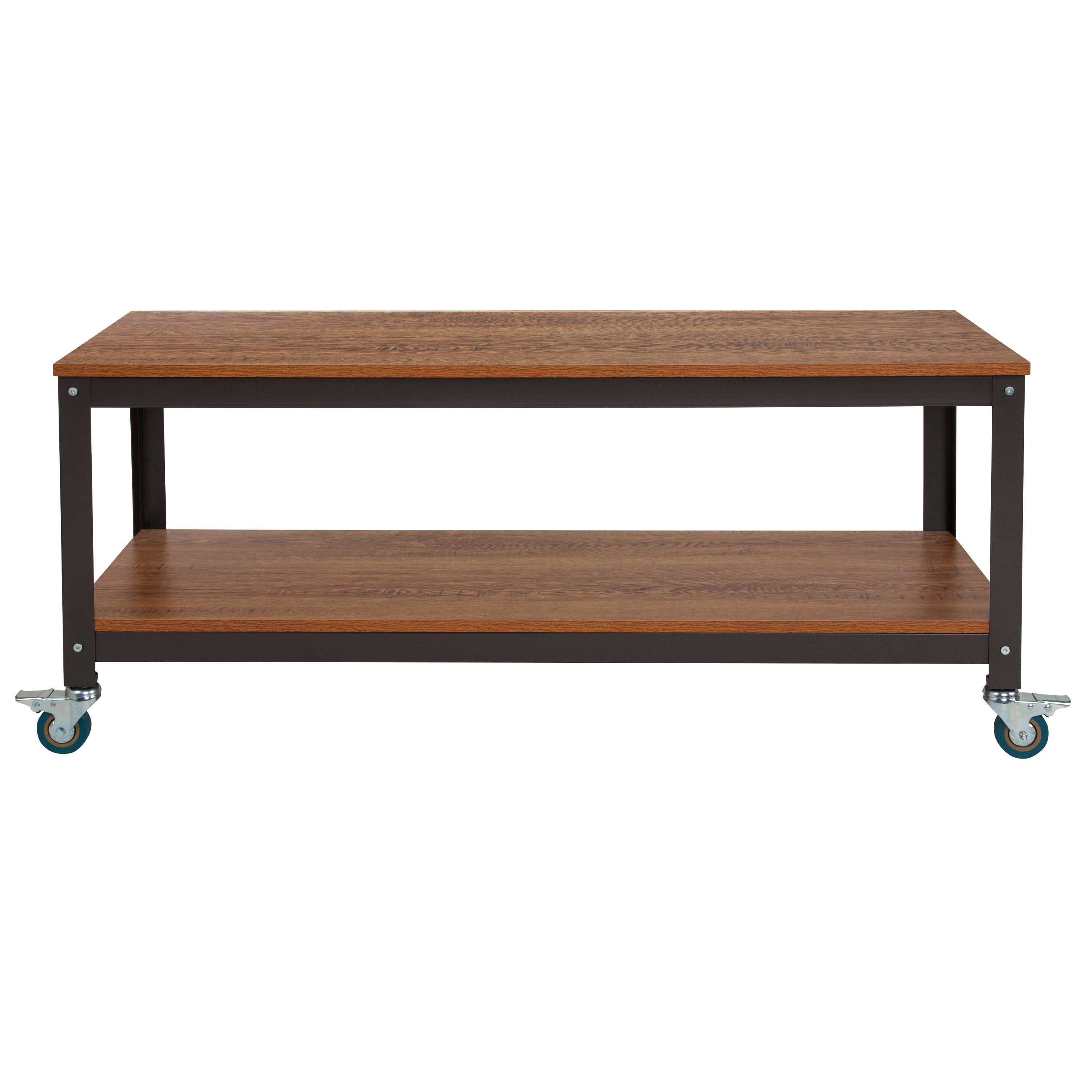 Livingston Collection TV Stand in Wood Grain Finish with Metal Wheels-TV Stand-Flash Furniture-Wall2Wall Furnishings