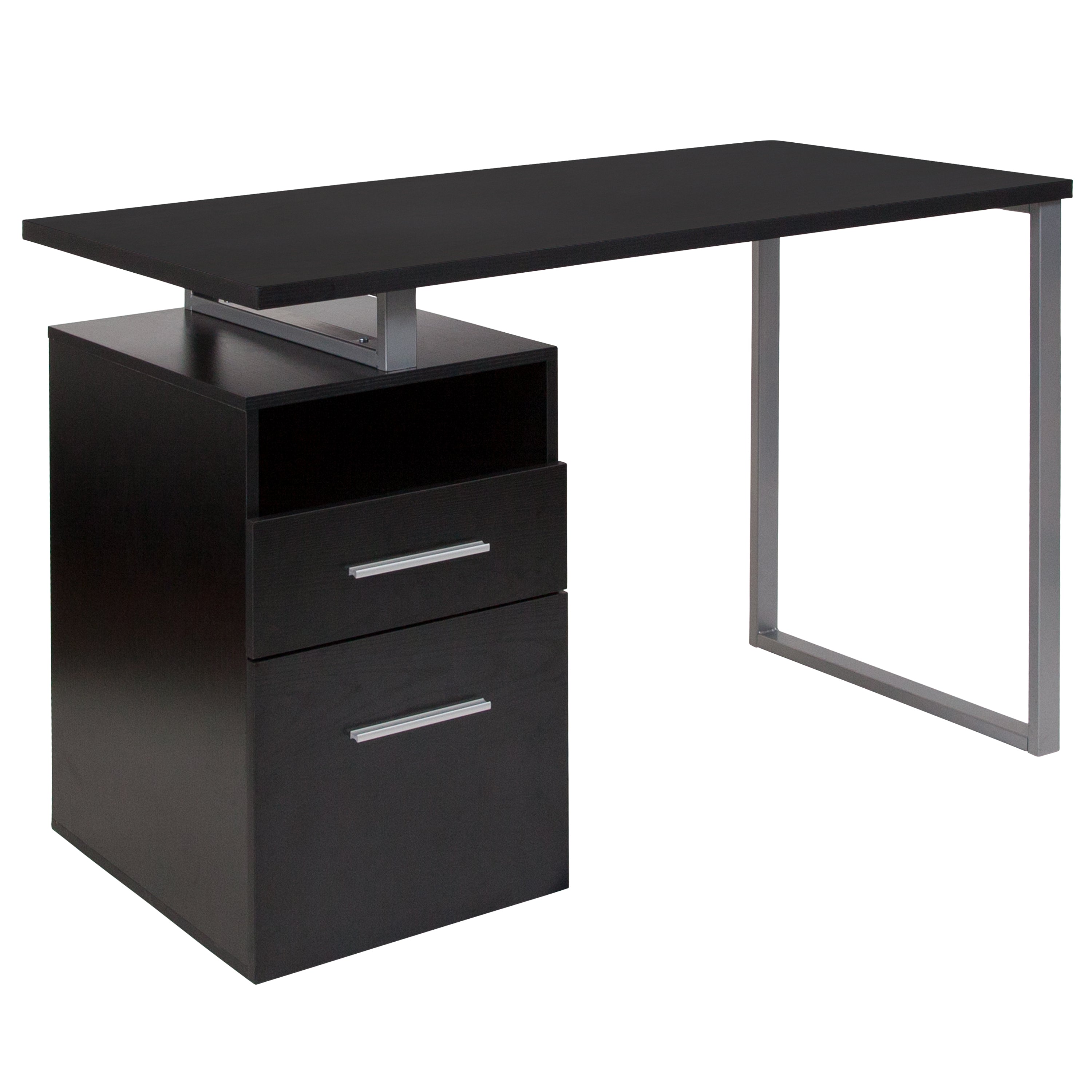 Harwood Desk with Two Drawers and Metal Frame