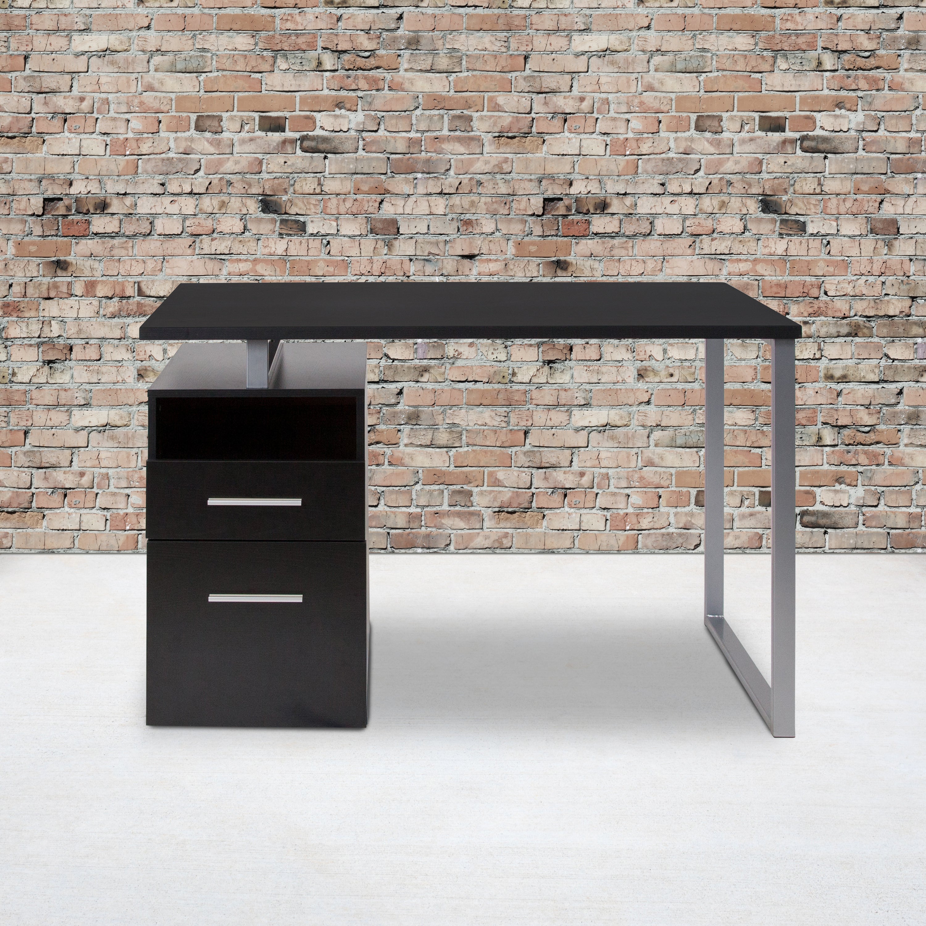 Harwood Desk with Two Drawers and Metal Frame