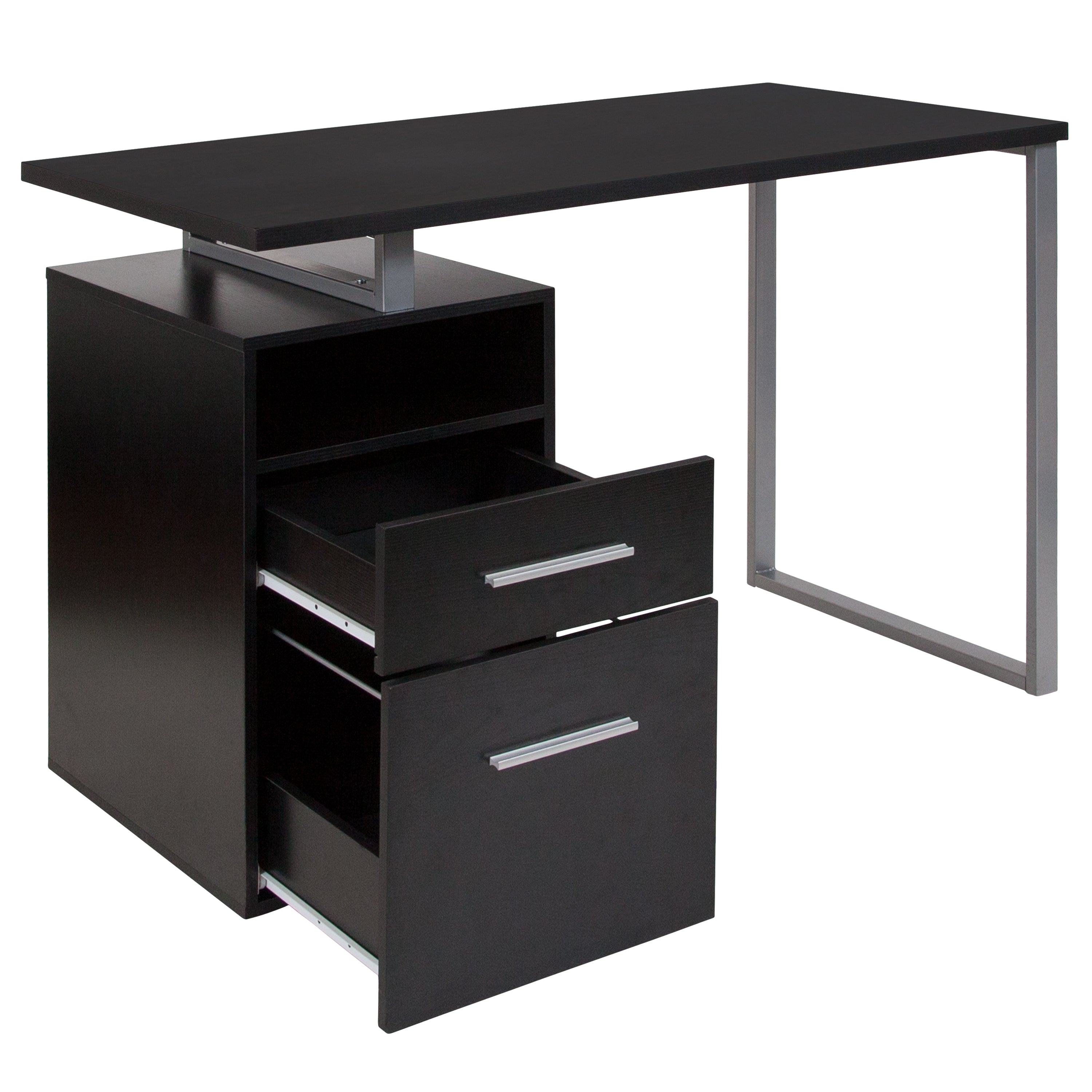 Harwood Desk with Two Drawers and Metal Frame