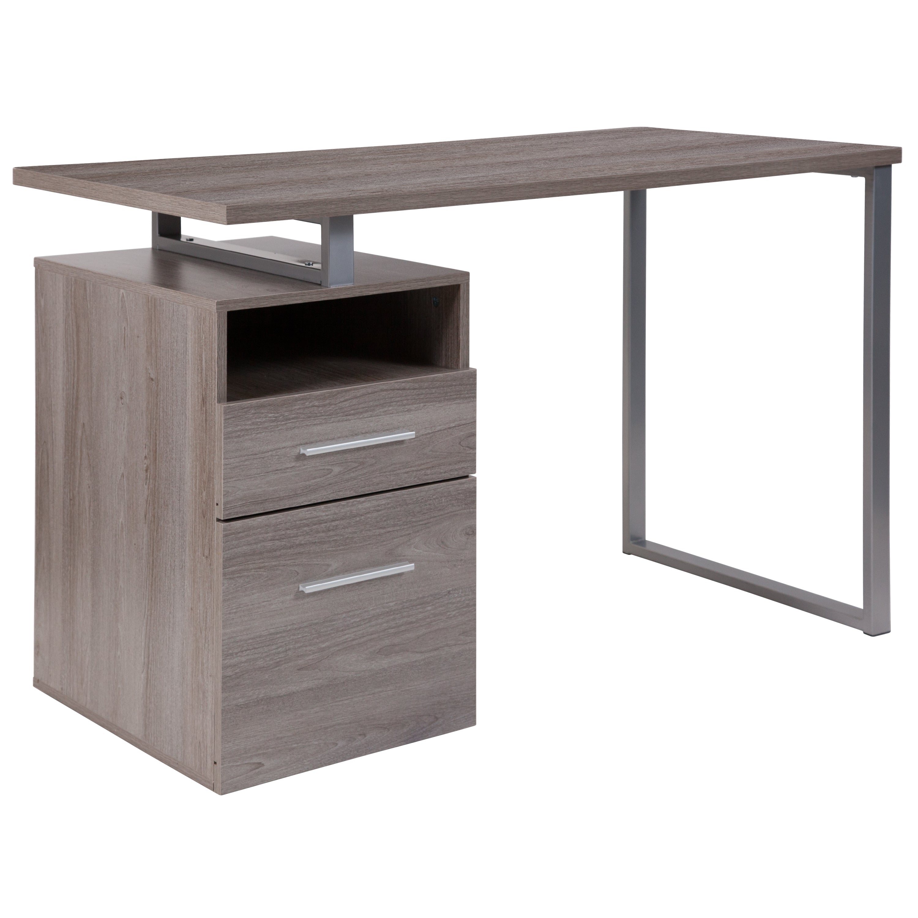 Harwood Desk with Two Drawers and Metal Frame-Desk-Flash Furniture-Wall2Wall Furnishings