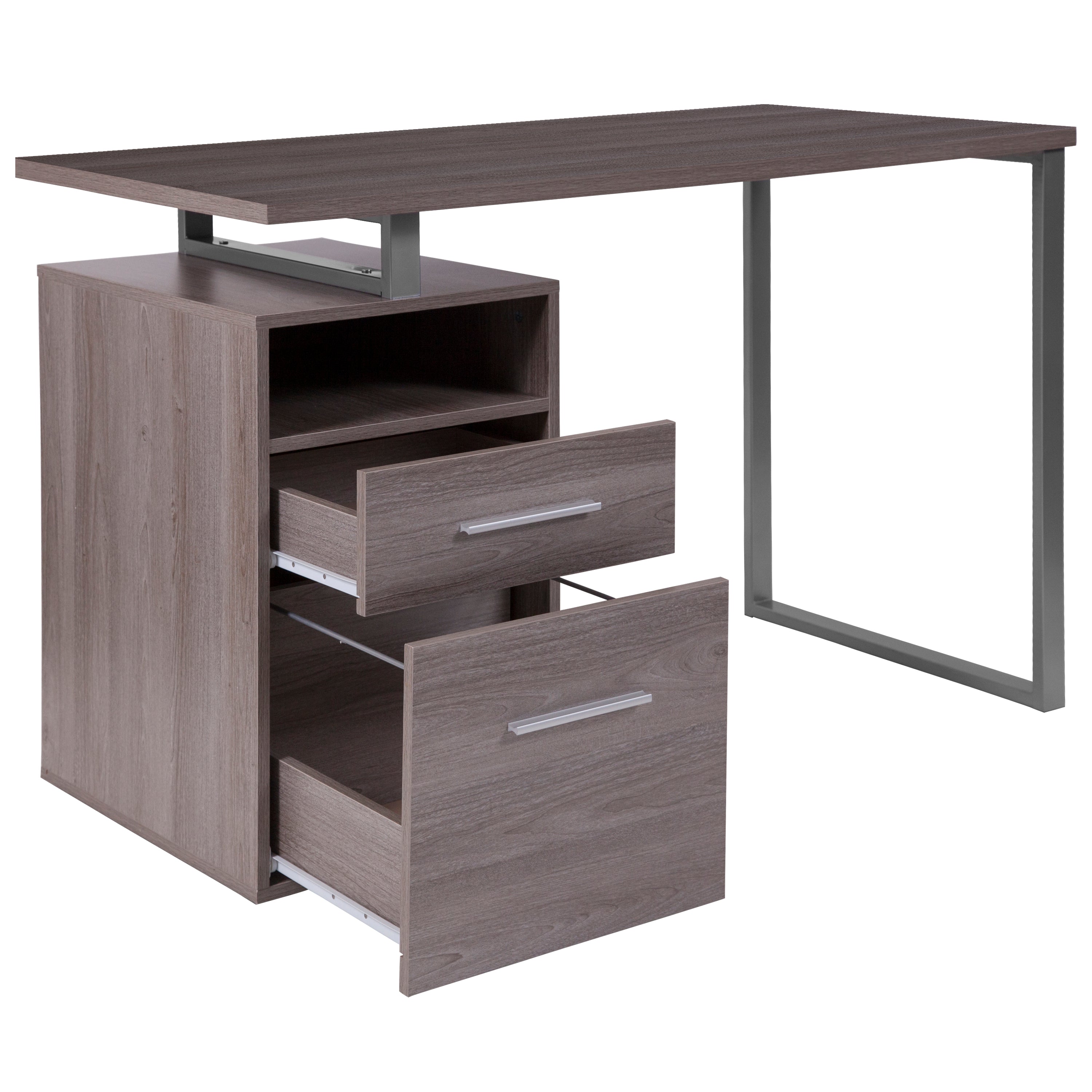 Harwood Desk with Two Drawers and Metal Frame
