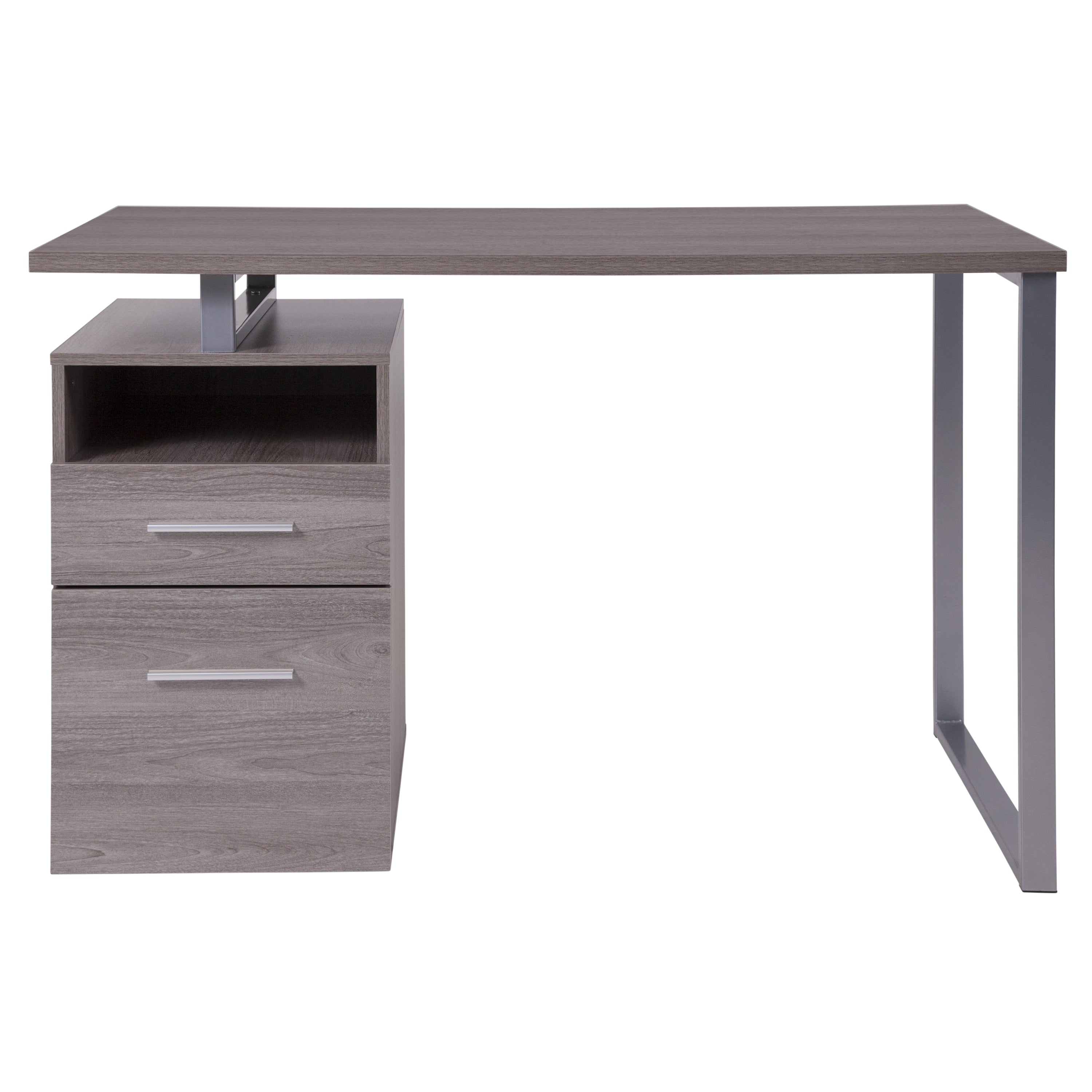 Harwood Desk with Two Drawers and Metal Frame