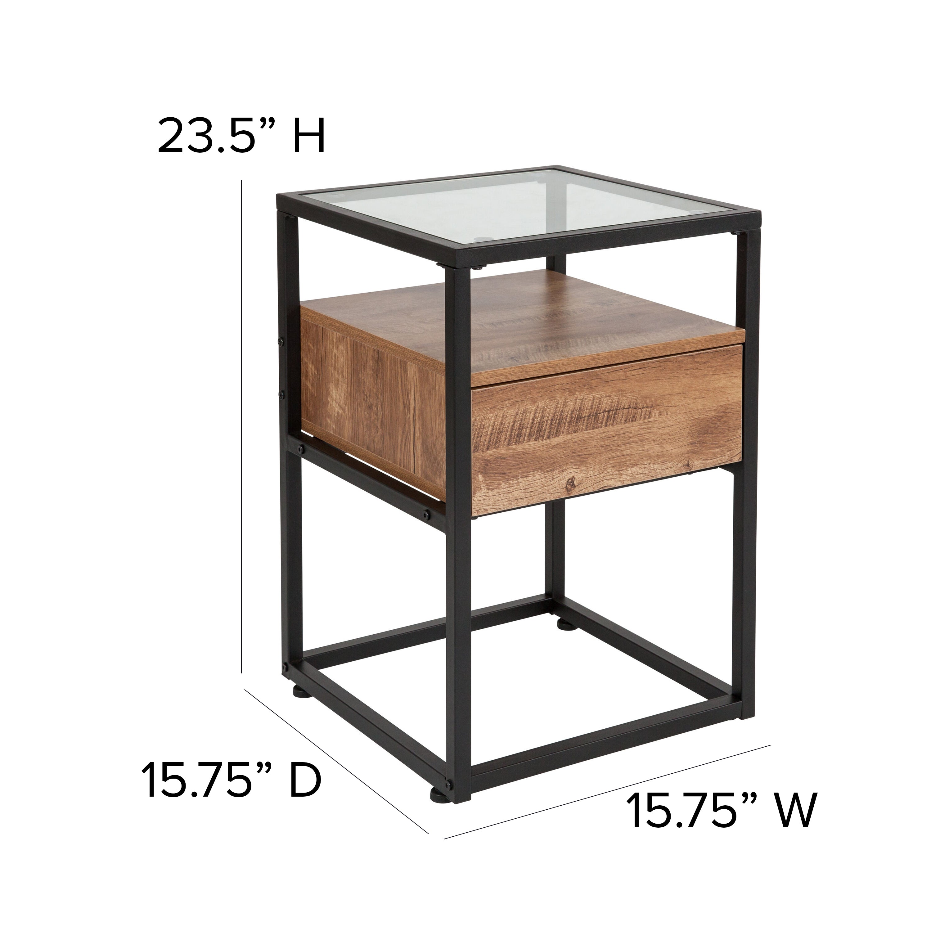 Cumberland Collection Glass Coffee Table with Drawer and Shelf in Wood Grain Finish-Residential Tables-Flash Furniture-Wall2Wall Furnishings
