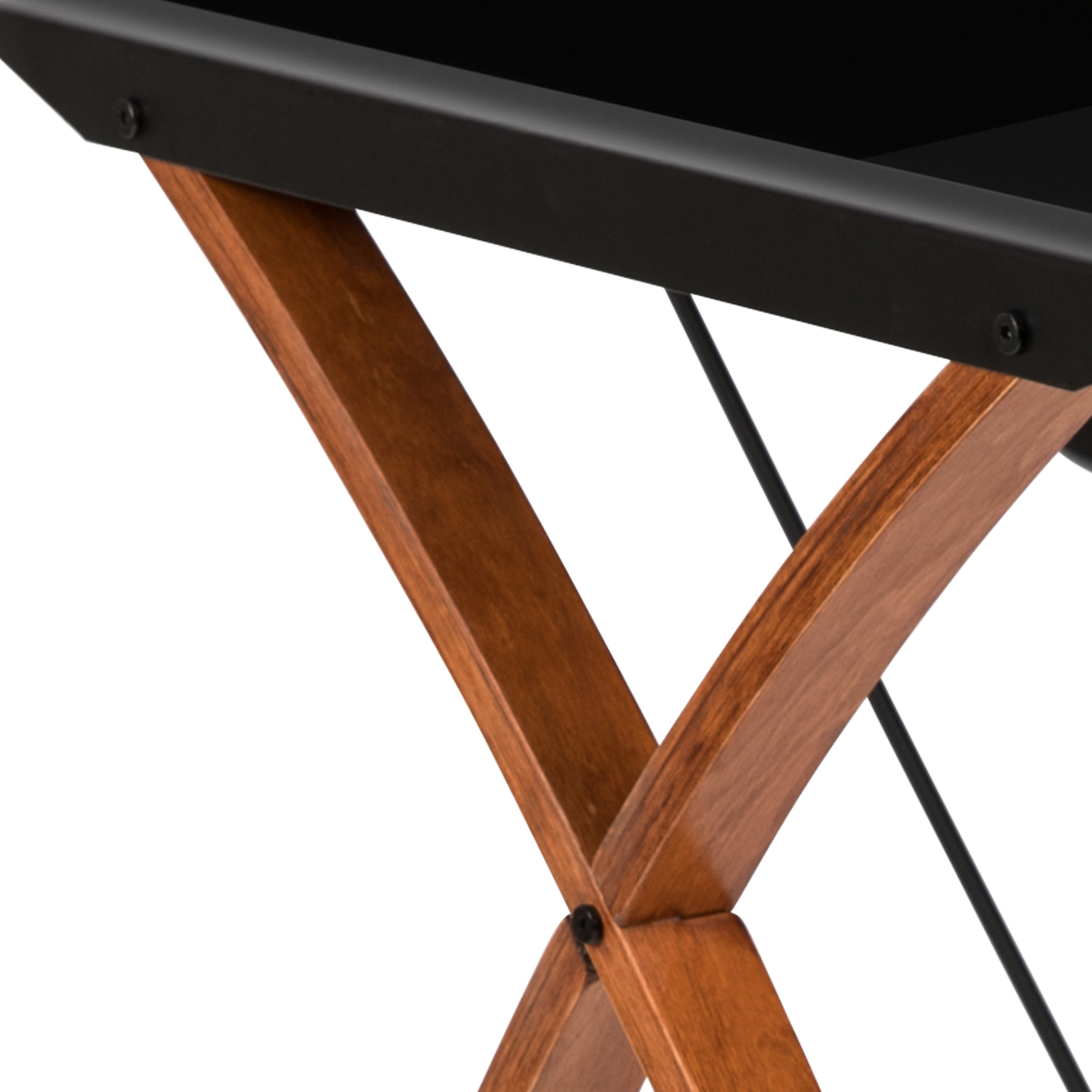 Glass Computer Desk with Pull-Out Keyboard Tray and Crisscross Frame