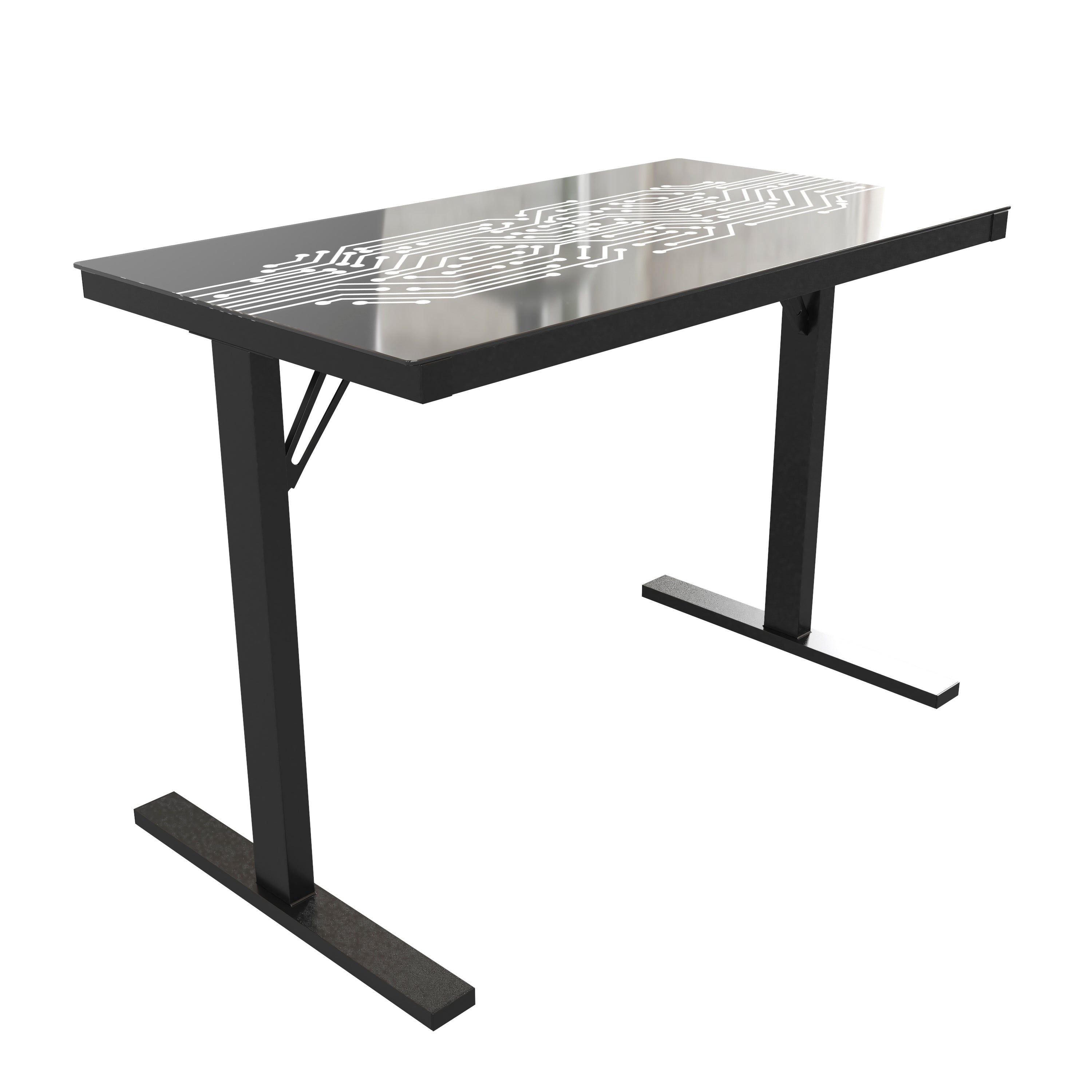 Shan 43" Commercial Grade Gaming Desk with LED Lights, Tempered Glass Desktop, Home or Office Computer Table, Steel Frame with LED Light Remote-Gaming Desk-Flash Furniture-Wall2Wall Furnishings