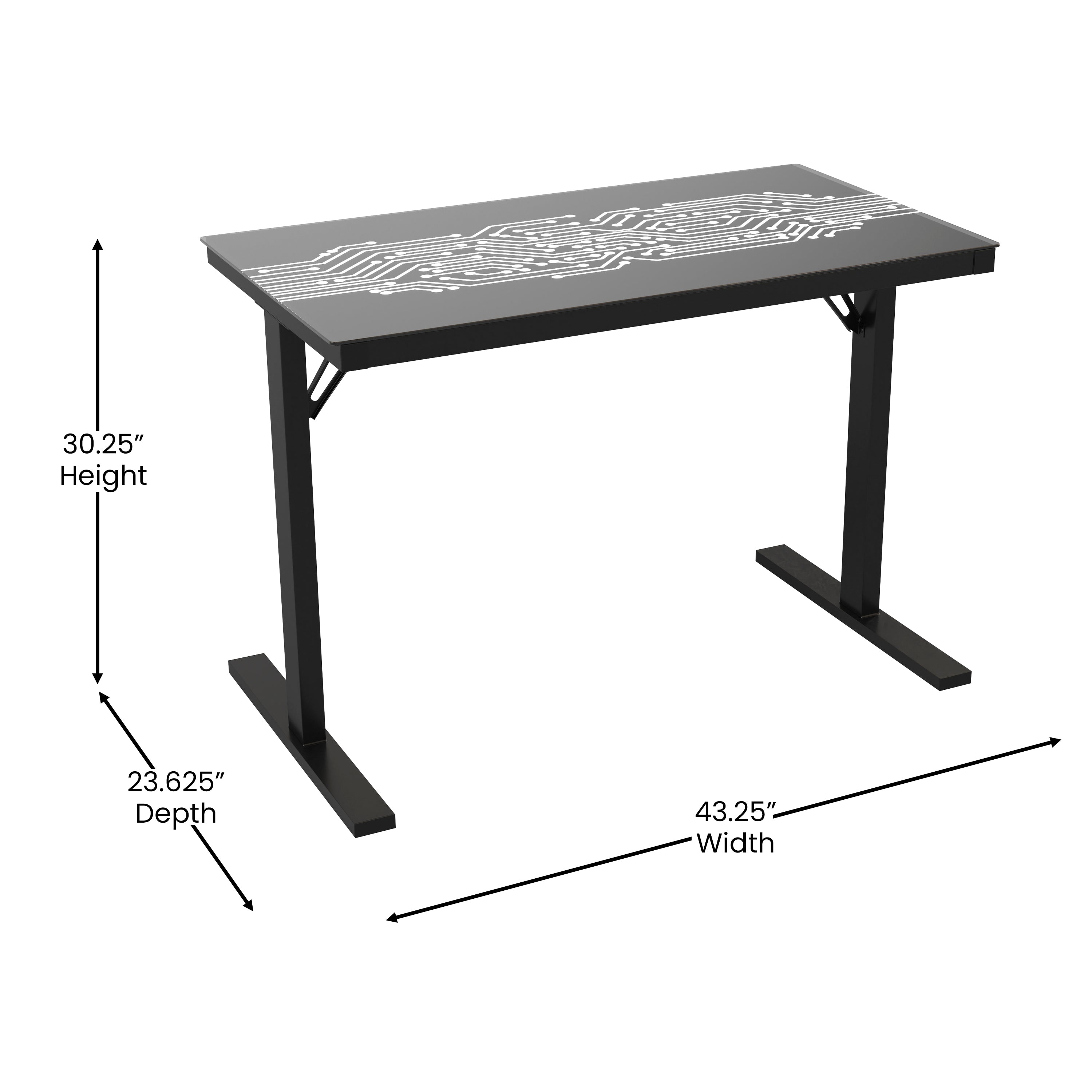 Shan 43" Commercial Grade Gaming Desk with LED Lights, Tempered Glass Desktop, Home or Office Computer Table, Steel Frame with LED Light Remote-Gaming Desk-Flash Furniture-Wall2Wall Furnishings