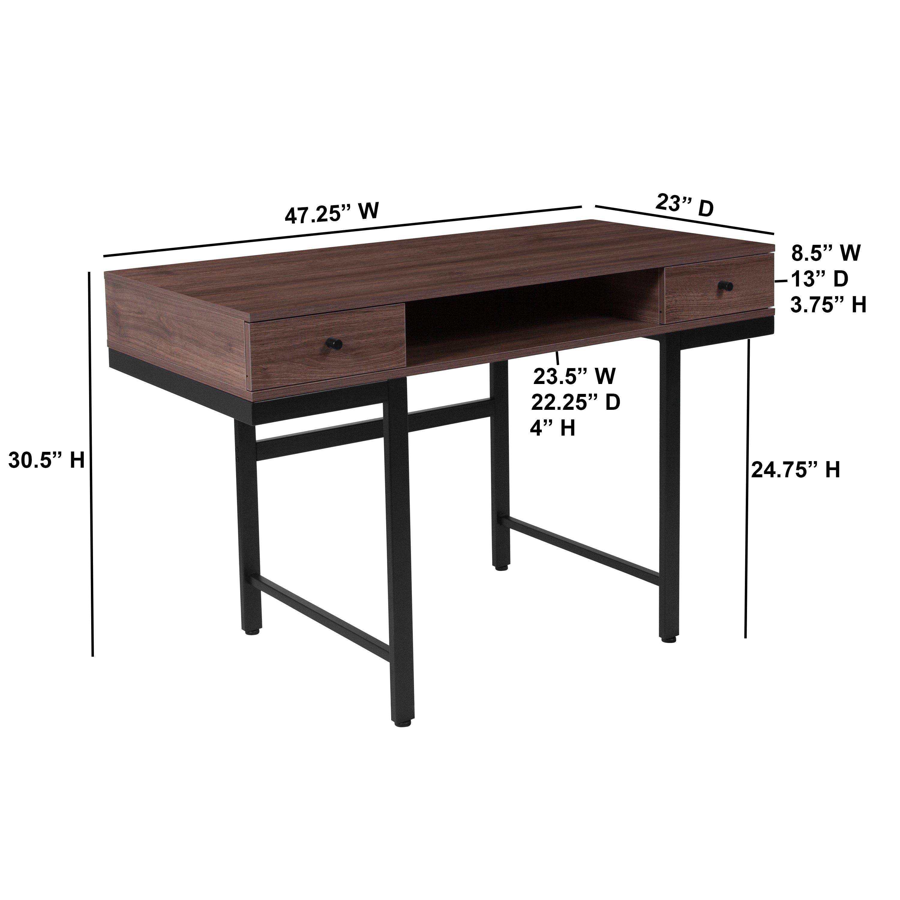 Bartlett Desk with Drawers and Black Metal Legs-Desk-Flash Furniture-Wall2Wall Furnishings
