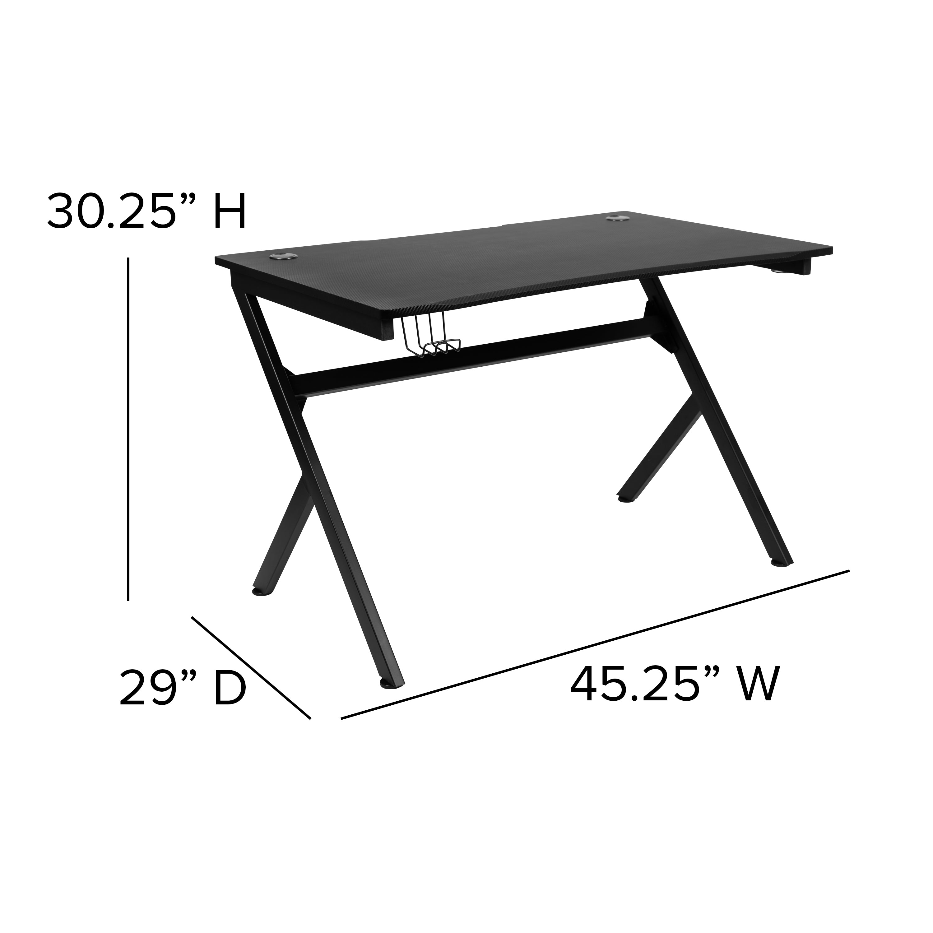 Gaming Desk 45.25" x 29" Computer Table Gamer Workstation with Headphone Holder and 2 Cable Management Holes-Desk-Flash Furniture-Wall2Wall Furnishings