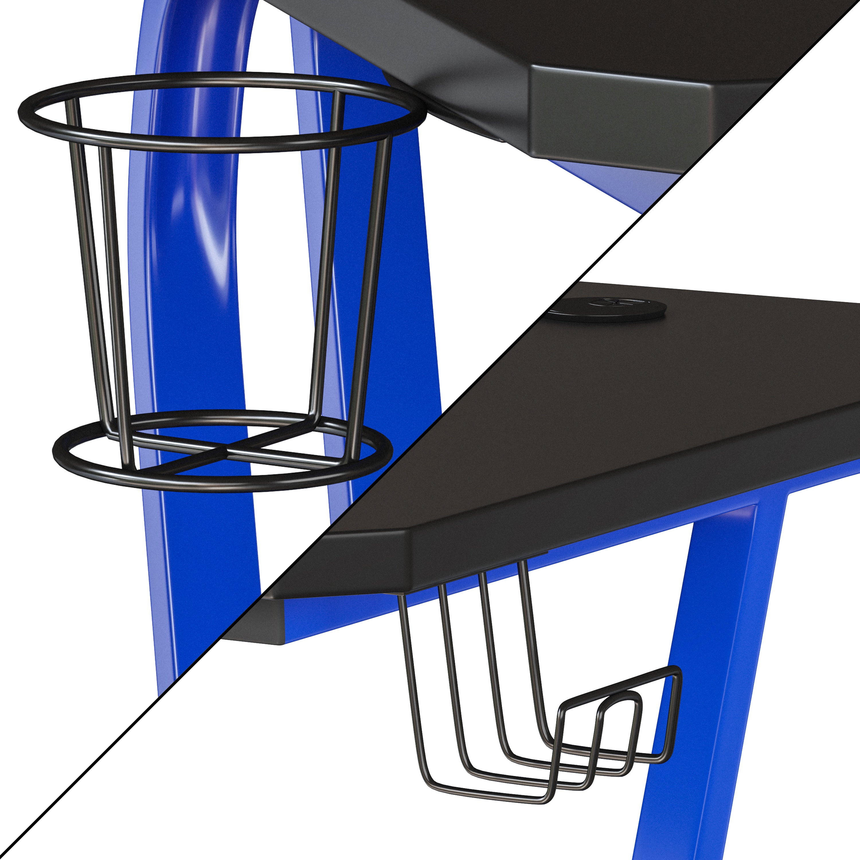 Gaming Ergonomic Desk with Cup Holder and Headphone Hook