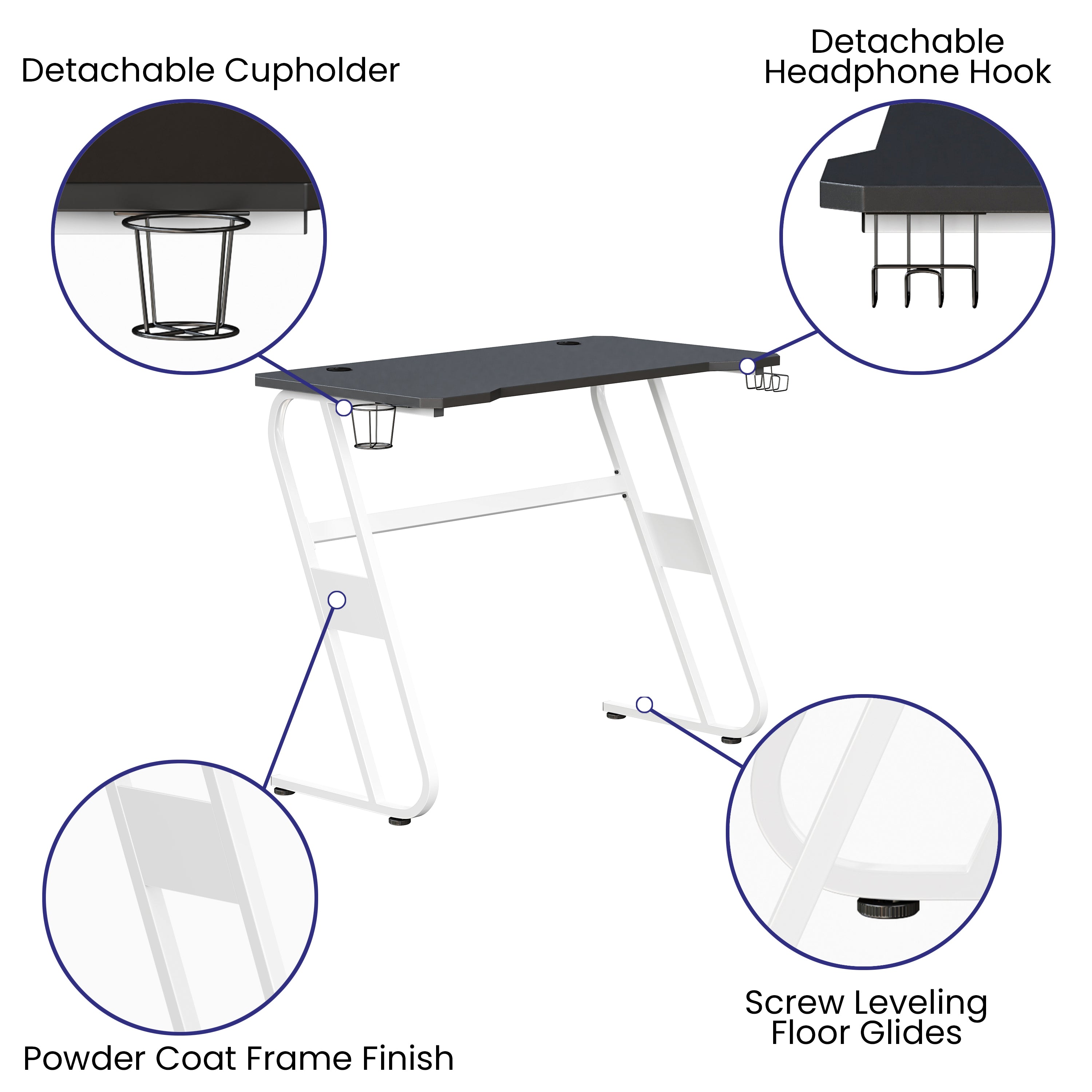 Gaming Ergonomic Desk with Cup Holder and Headphone Hook-Desk-Flash Furniture-Wall2Wall Furnishings