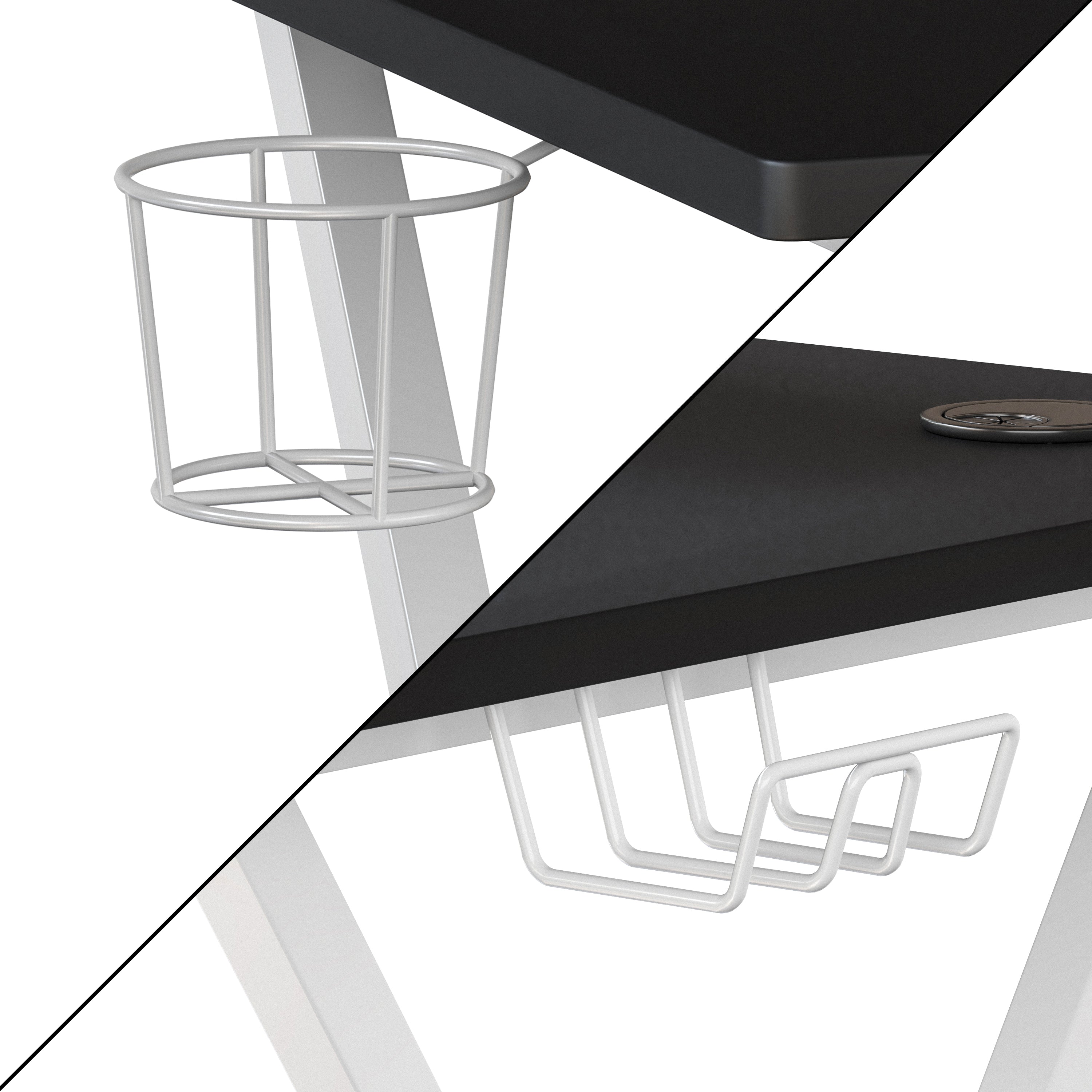 Gaming Desk with Cup Holder, Headphone Hook, and Monitor/Smartphone Stand