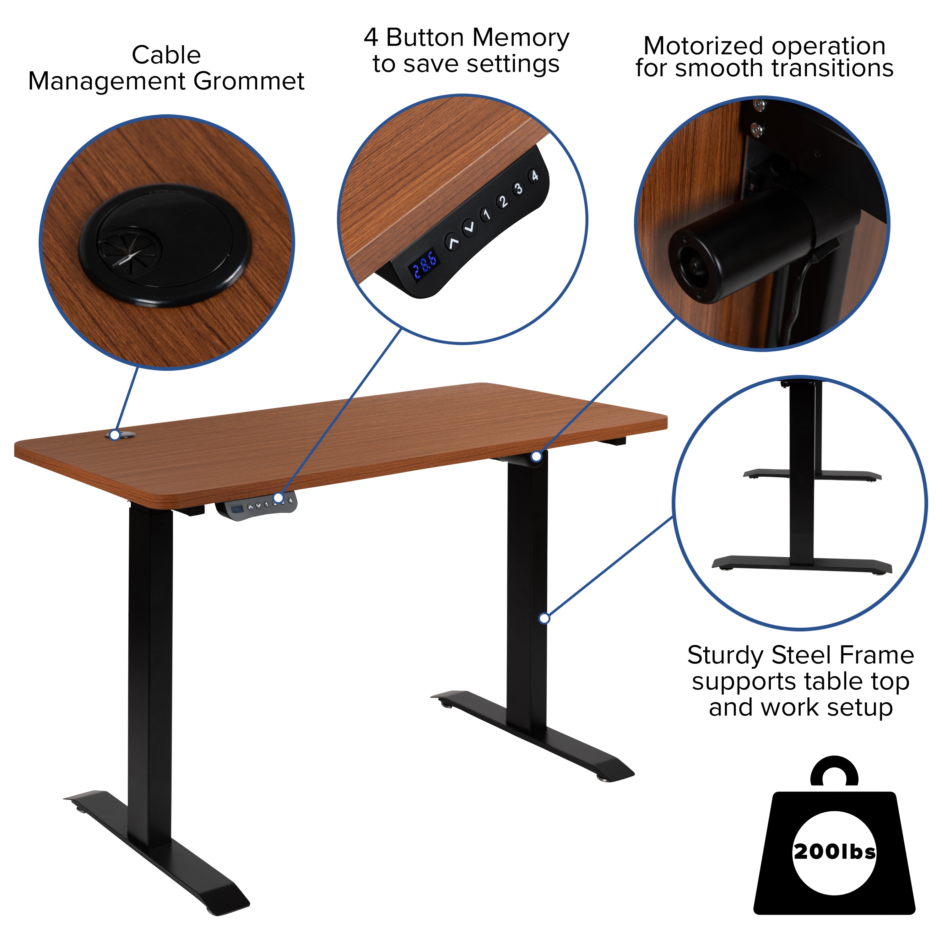 Electric Height Adjustable Standing Desk - Table Top 48" Wide - 24" Deep