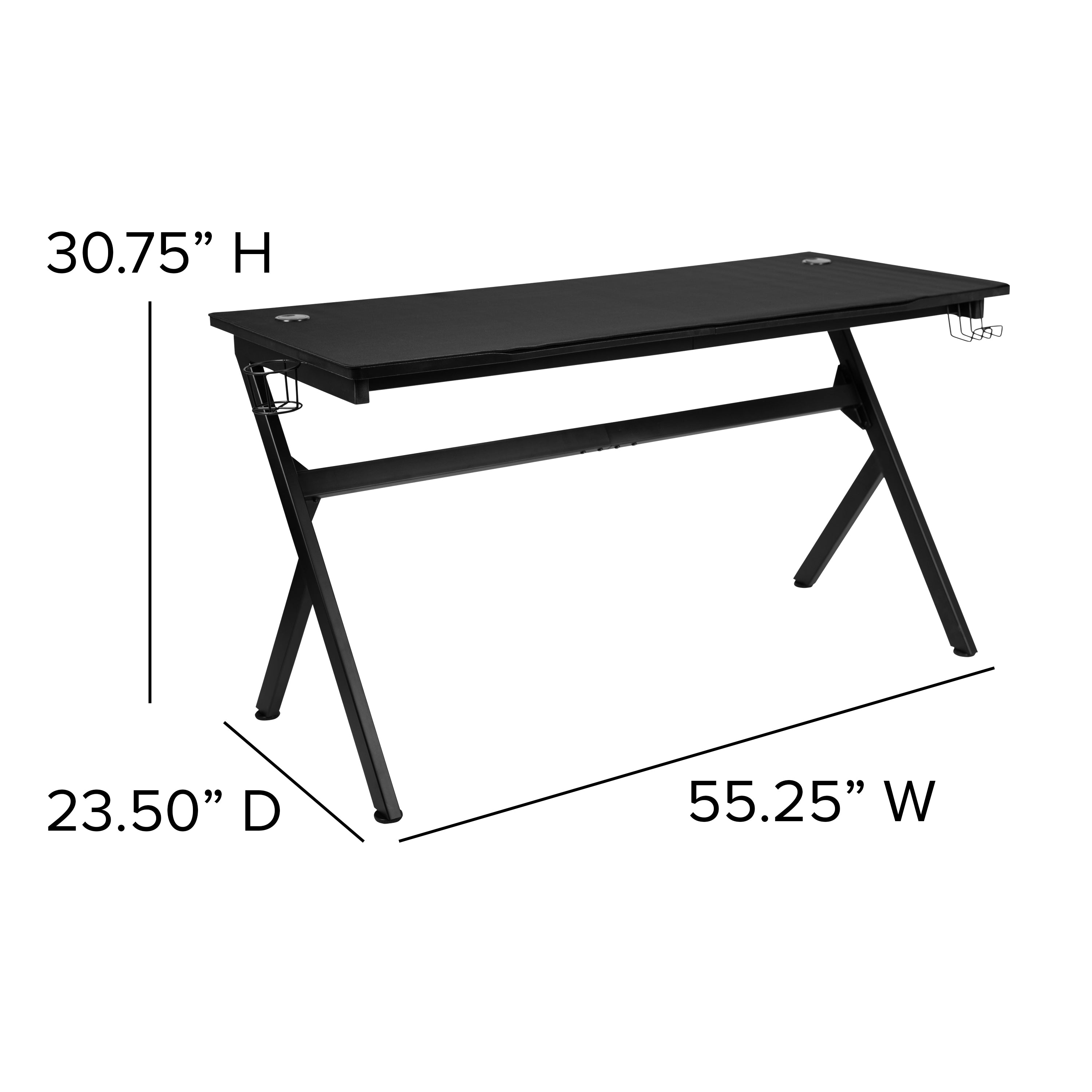 55" x 24" Extra Large Gaming Desk with Headphone Hook and Cup Holder - Free Mouse Pad-Desk-Flash Furniture-Wall2Wall Furnishings