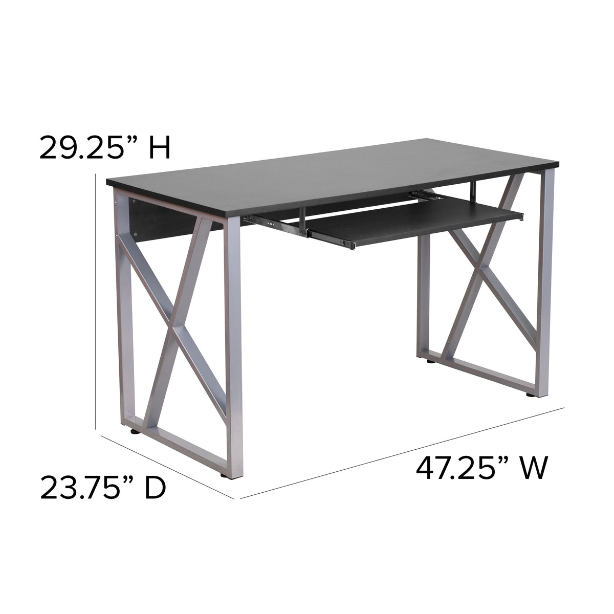 Computer Desk with Pull-Out Keyboard Tray and Cross-Brace Frame