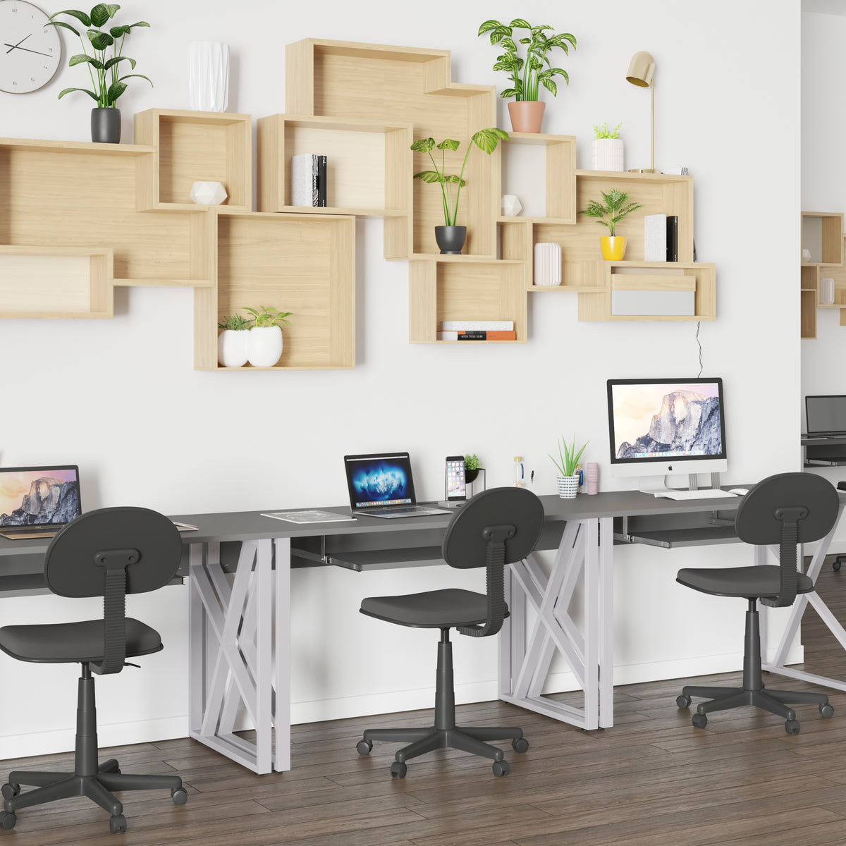 Computer Desk with Pull-Out Keyboard Tray and Cross-Brace Frame