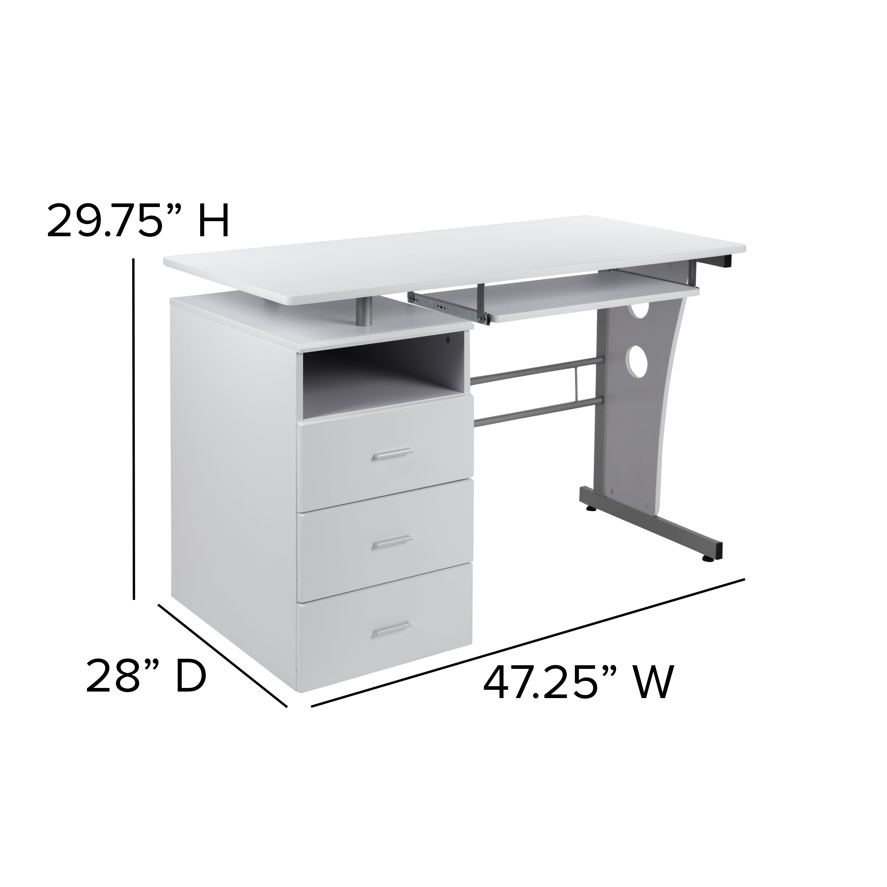 Computer Desk with Three Drawer Single Pedestal and Pull-Out Keyboard Tray