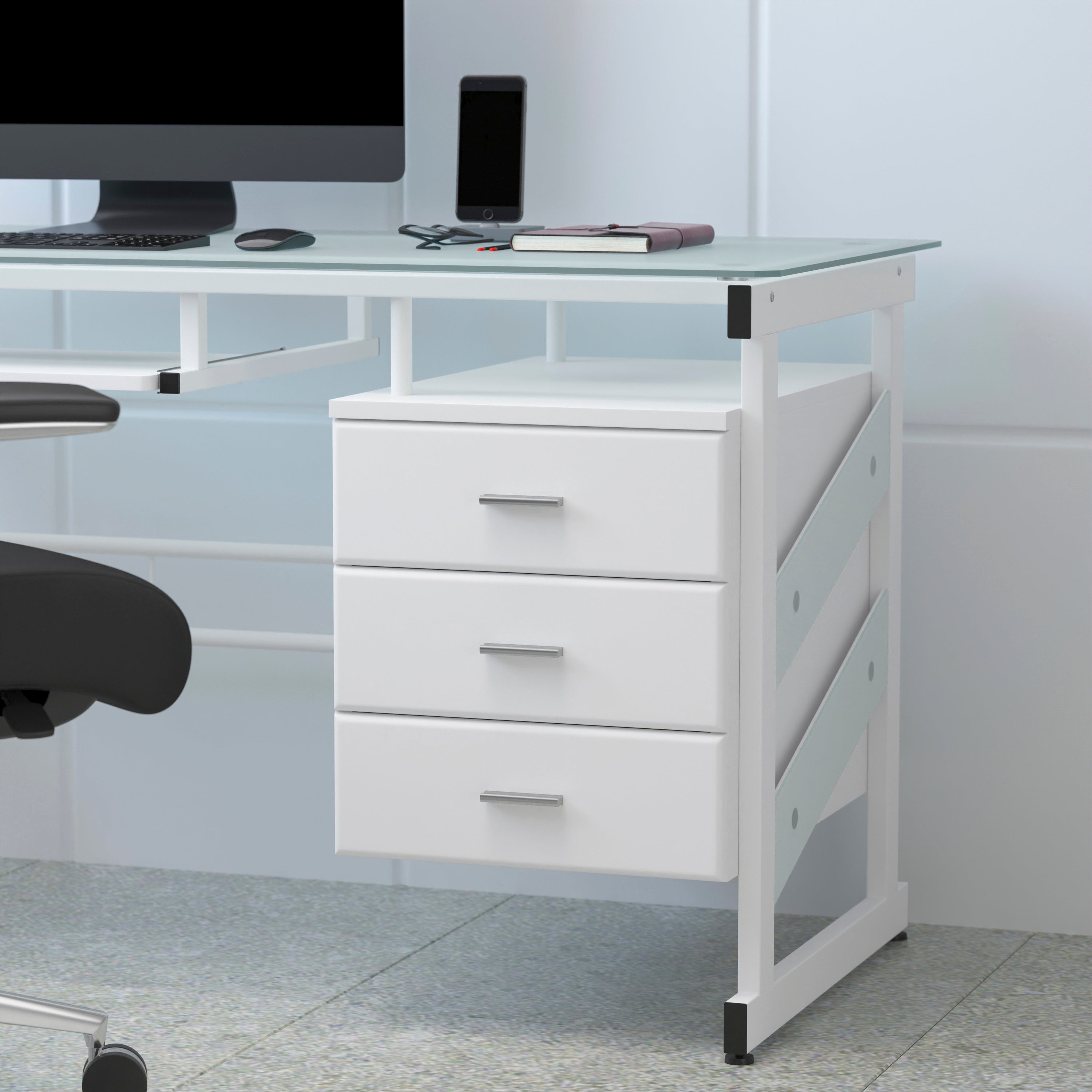 Computer Desk with Three Drawer Pedestal-Desk-Flash Furniture-Wall2Wall Furnishings