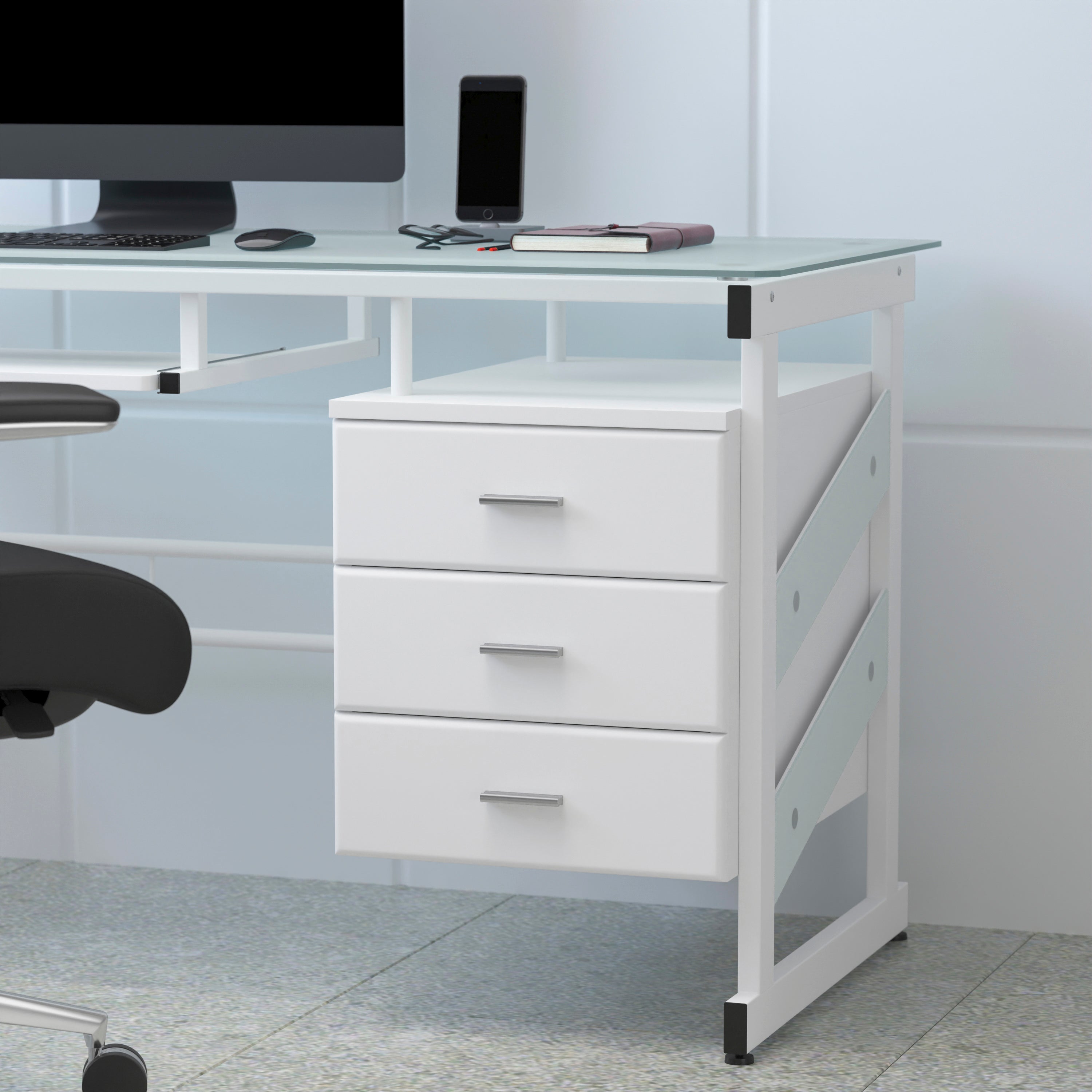 Computer Desk with Three Drawer Pedestal