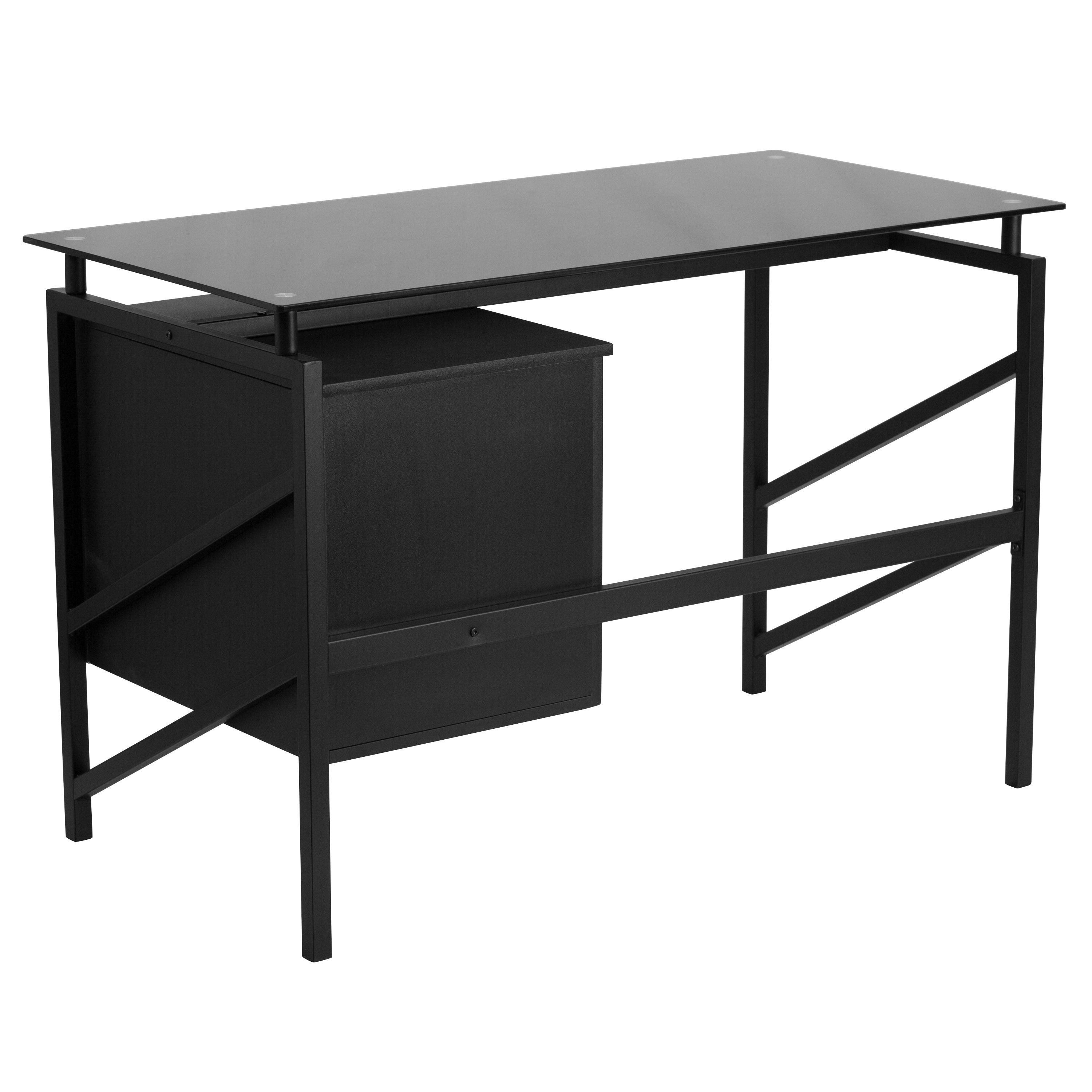 Glass Desk with Two Drawer Pedestal-Desk-Flash Furniture-Wall2Wall Furnishings