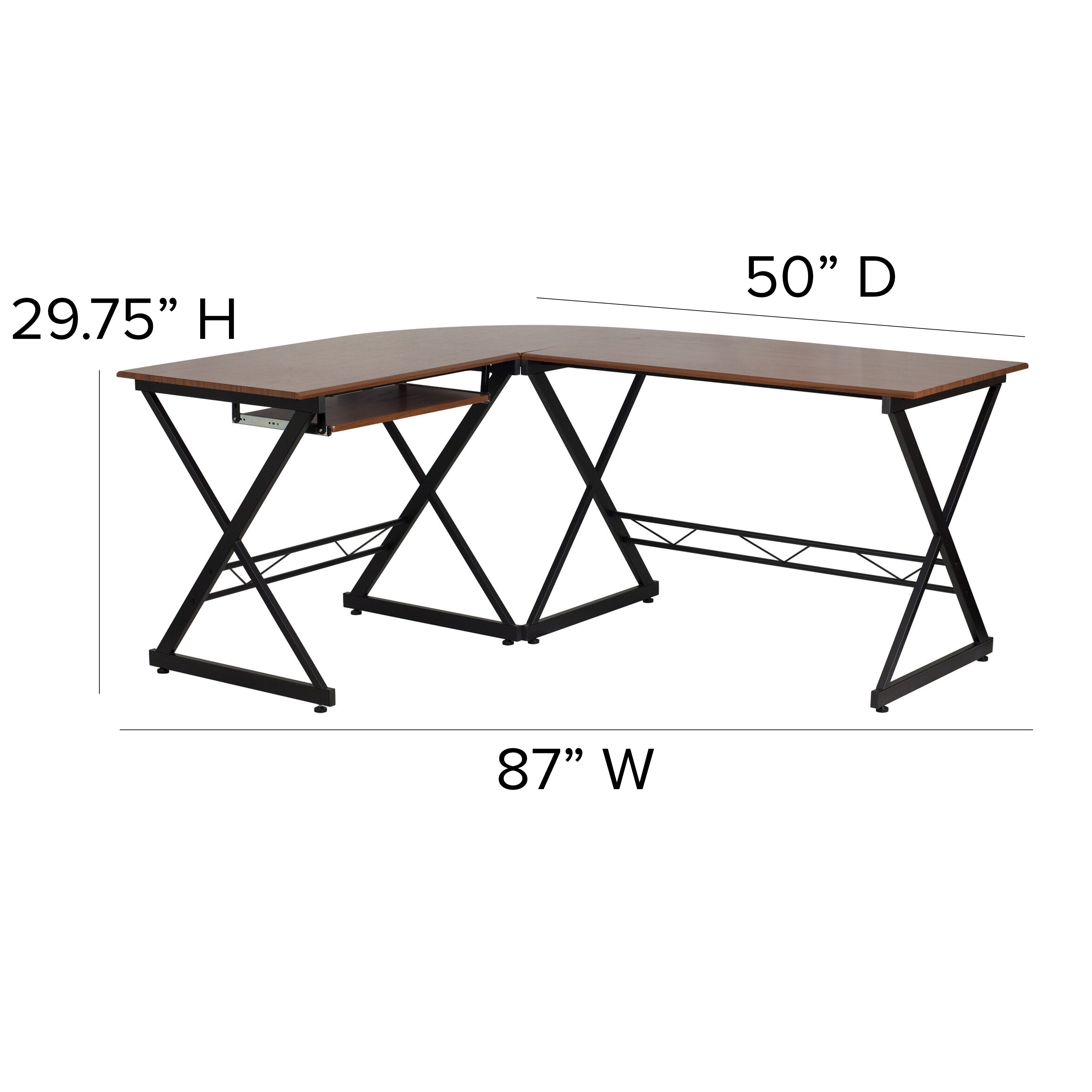Laminate L-Shape Computer Desk with Pull-Out Keyboard Tray