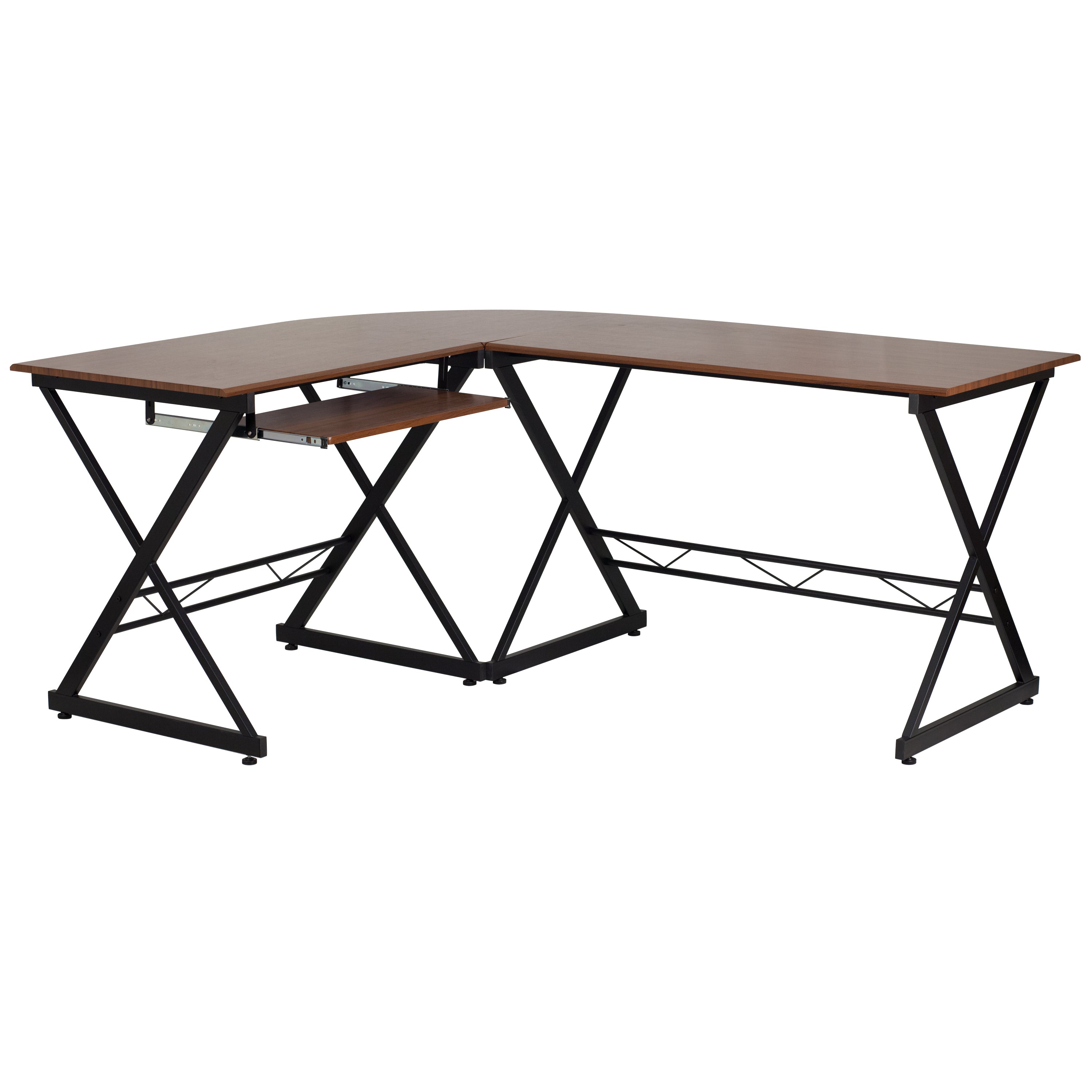 Laminate L-Shape Computer Desk with Pull-Out Keyboard Tray