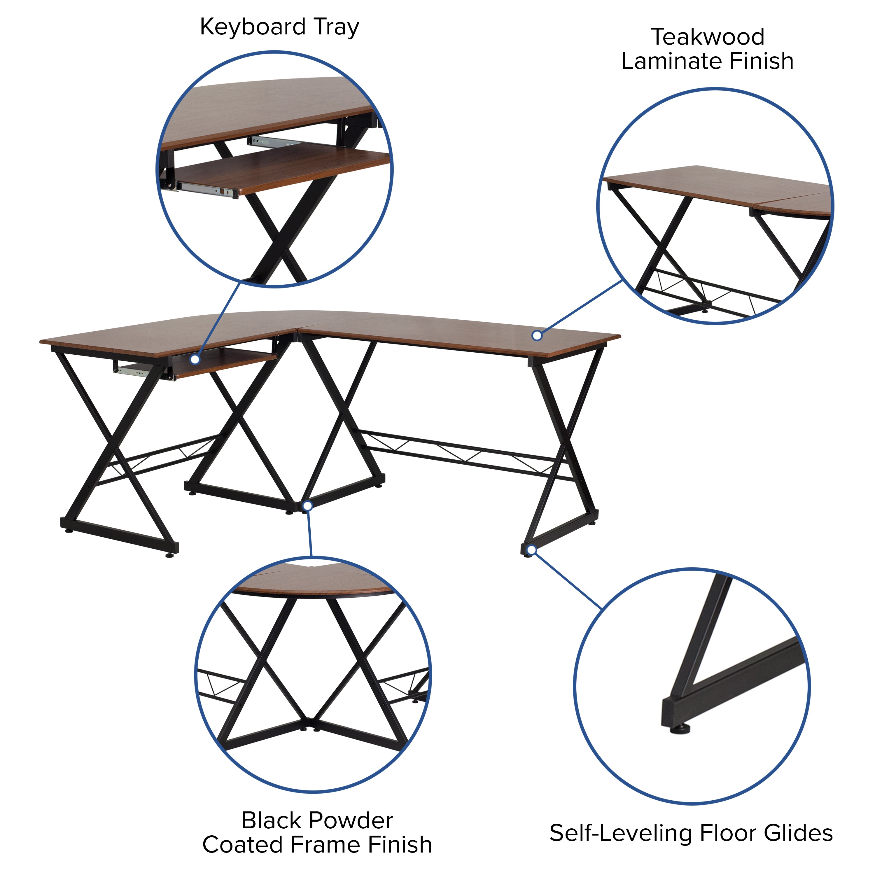 Laminate L-Shape Computer Desk with Pull-Out Keyboard Tray