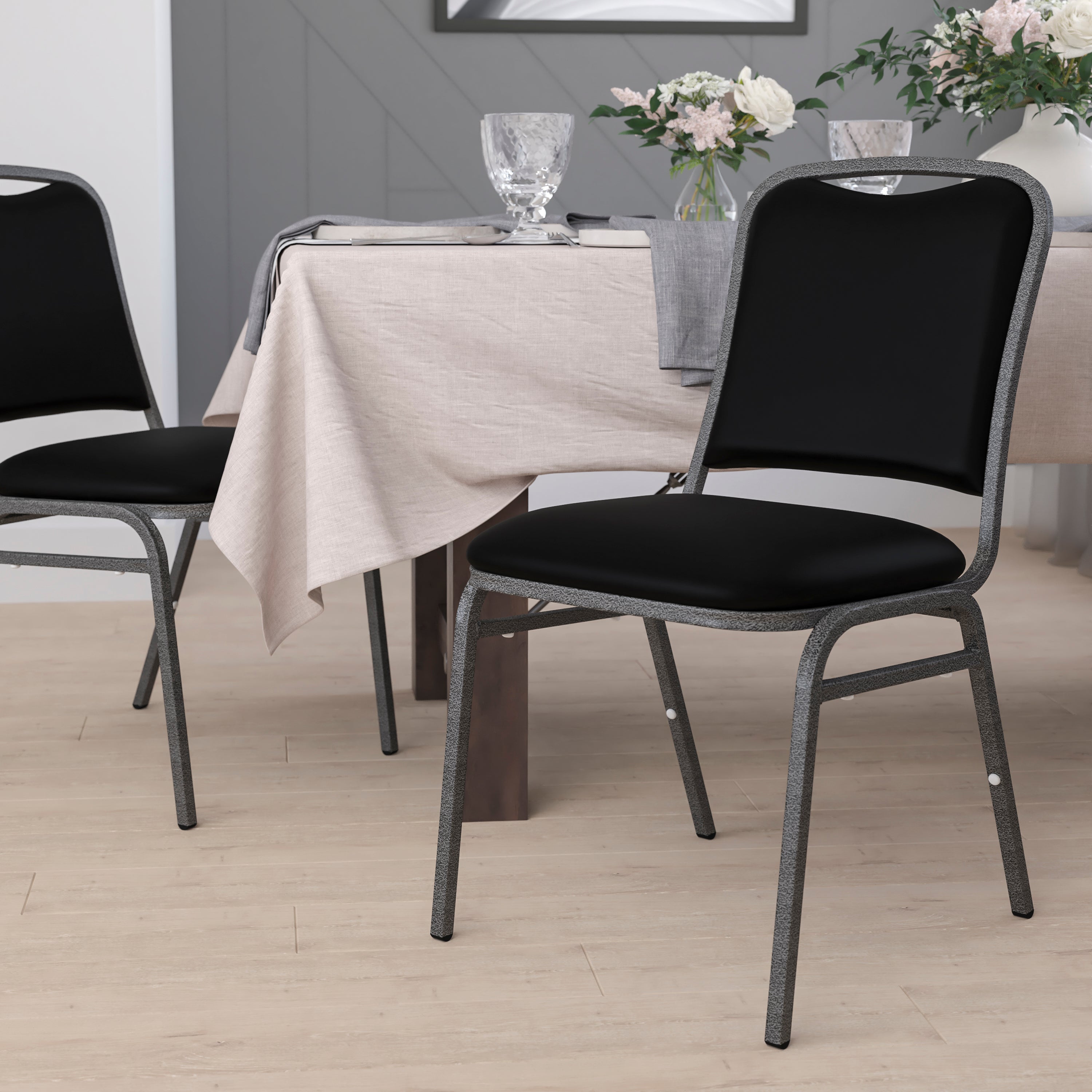 HERCULES Series Stacking Banquet Chair with Vinyl and 1.5'' Thick Seat - Frame-Banquet Stack Chair-Flash Furniture-Wall2Wall Furnishings