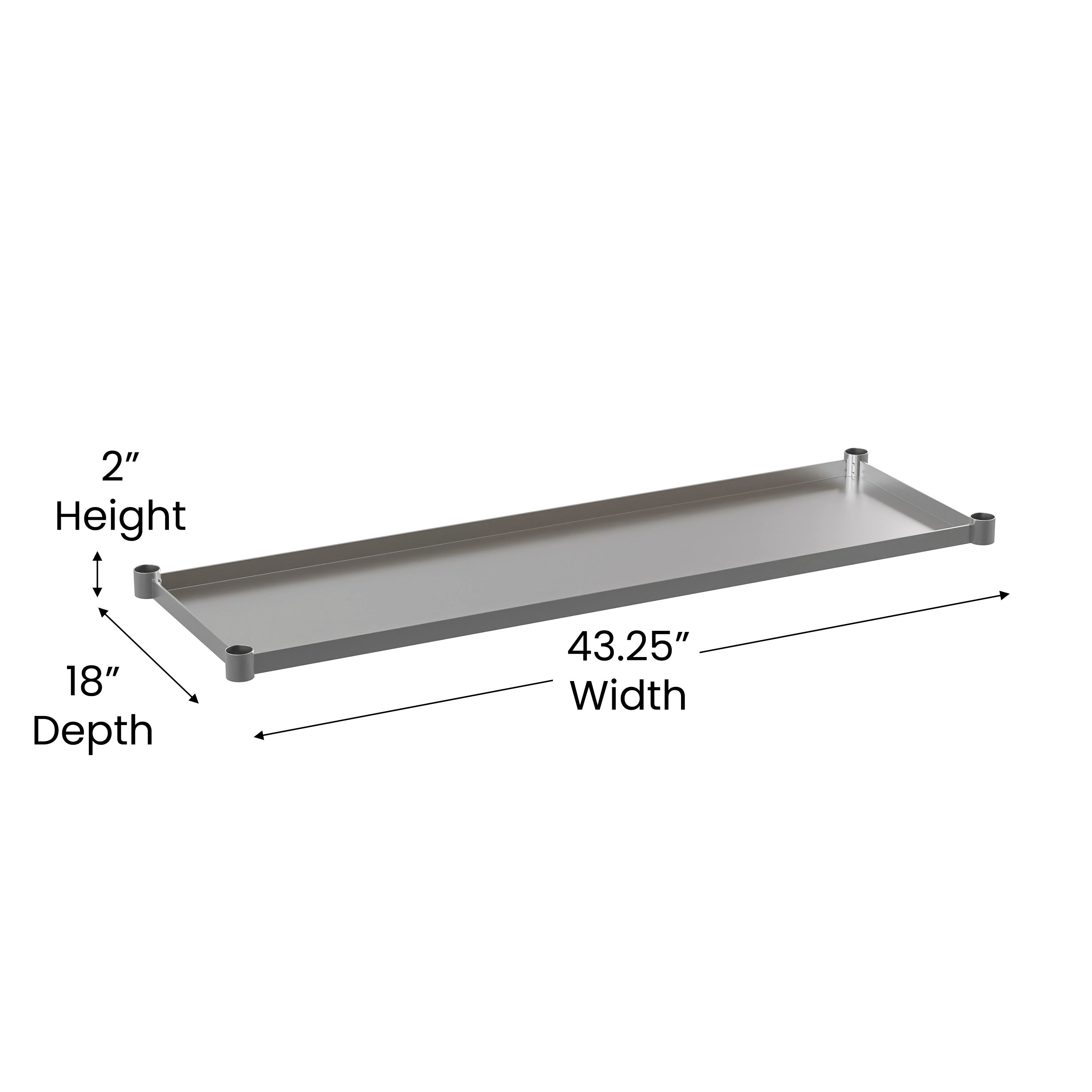 Galvanized Under Shelf for Prep and Work Tables - Adjustable Lower Shelf for Stainless Steel Tables-Stainless Steel Worktable Shelf-Flash Furniture-Wall2Wall Furnishings