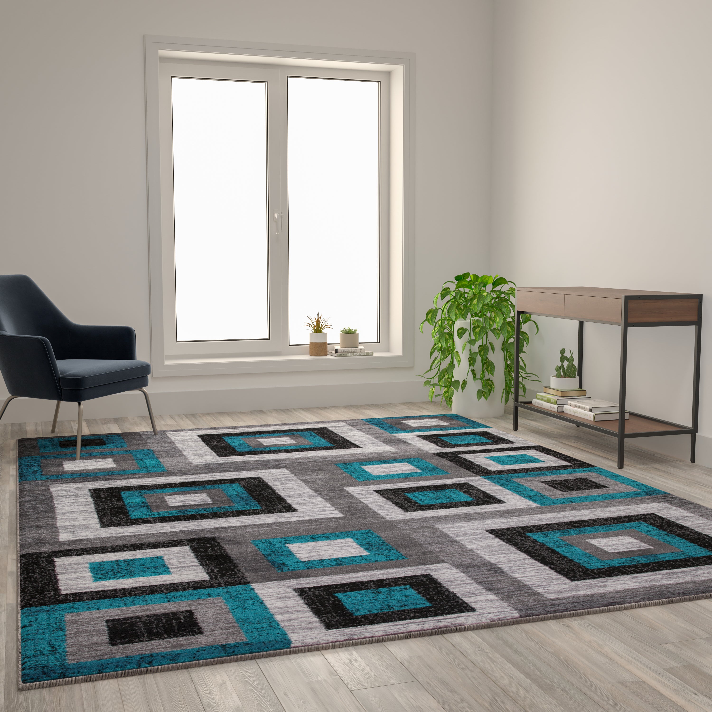 Gideon Collection Geometric Olefin Area Rug with Cotton Backing, Living Room, Bedroom-Area Rug-Flash Furniture-Wall2Wall Furnishings