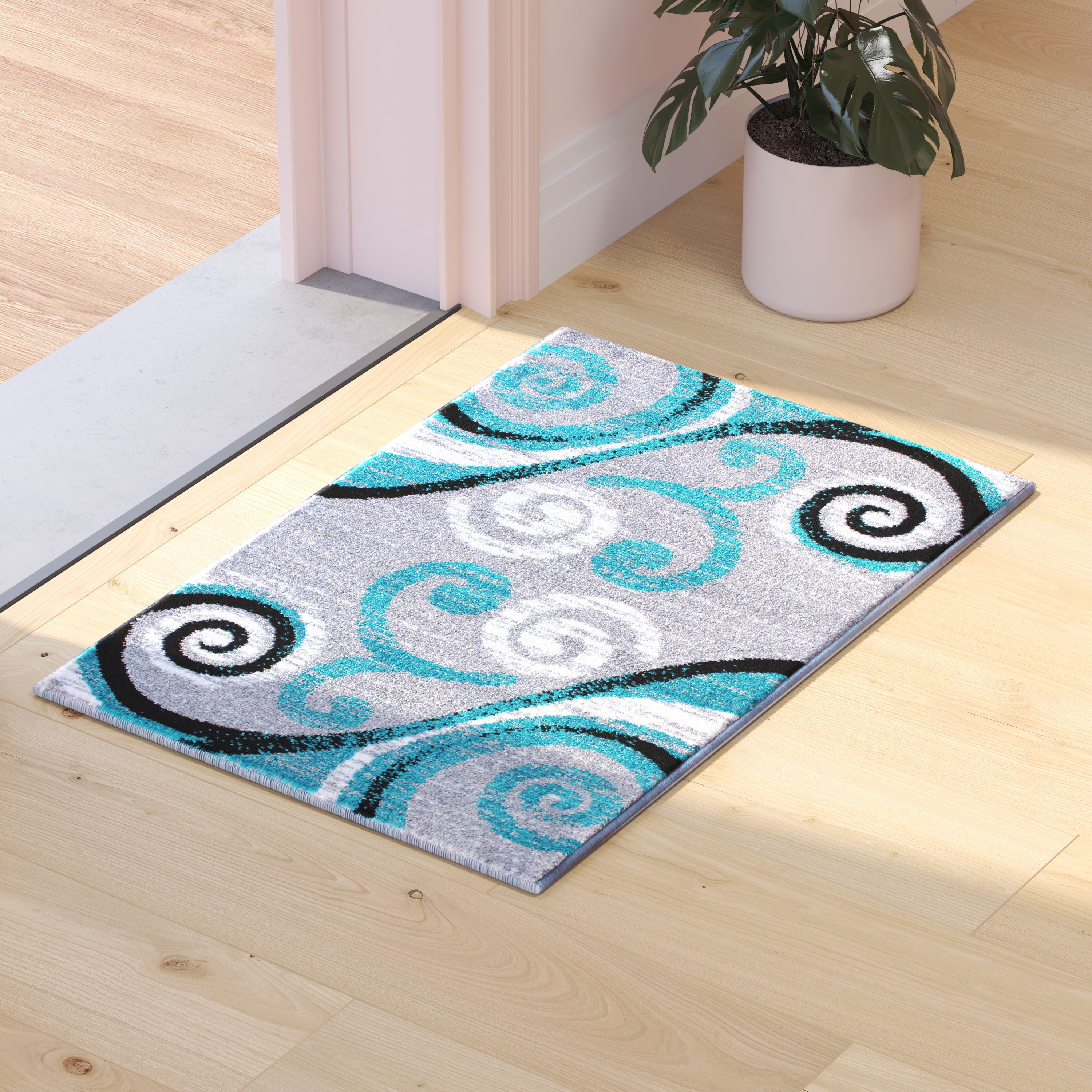 Valli Collection Modern Abstract Pattern Area Rug - Olefin Rug with Jute Backing for Hallway, Entryway, Bedroom, Living Room-Indoor Area Rug-Flash Furniture-Wall2Wall Furnishings