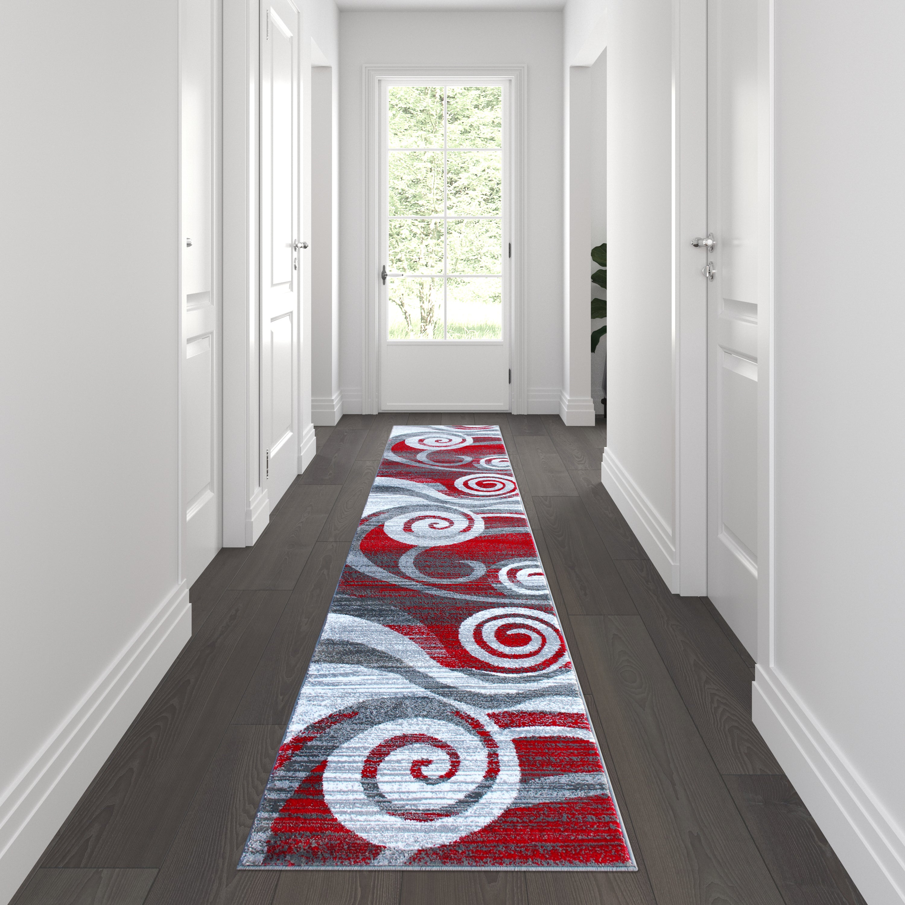 Cirrus Collection Swirl Patterned Olefin Area Rug with Jute Backing for Entryway, Living Room, Bedroom-Area Rug-Flash Furniture-Wall2Wall Furnishings