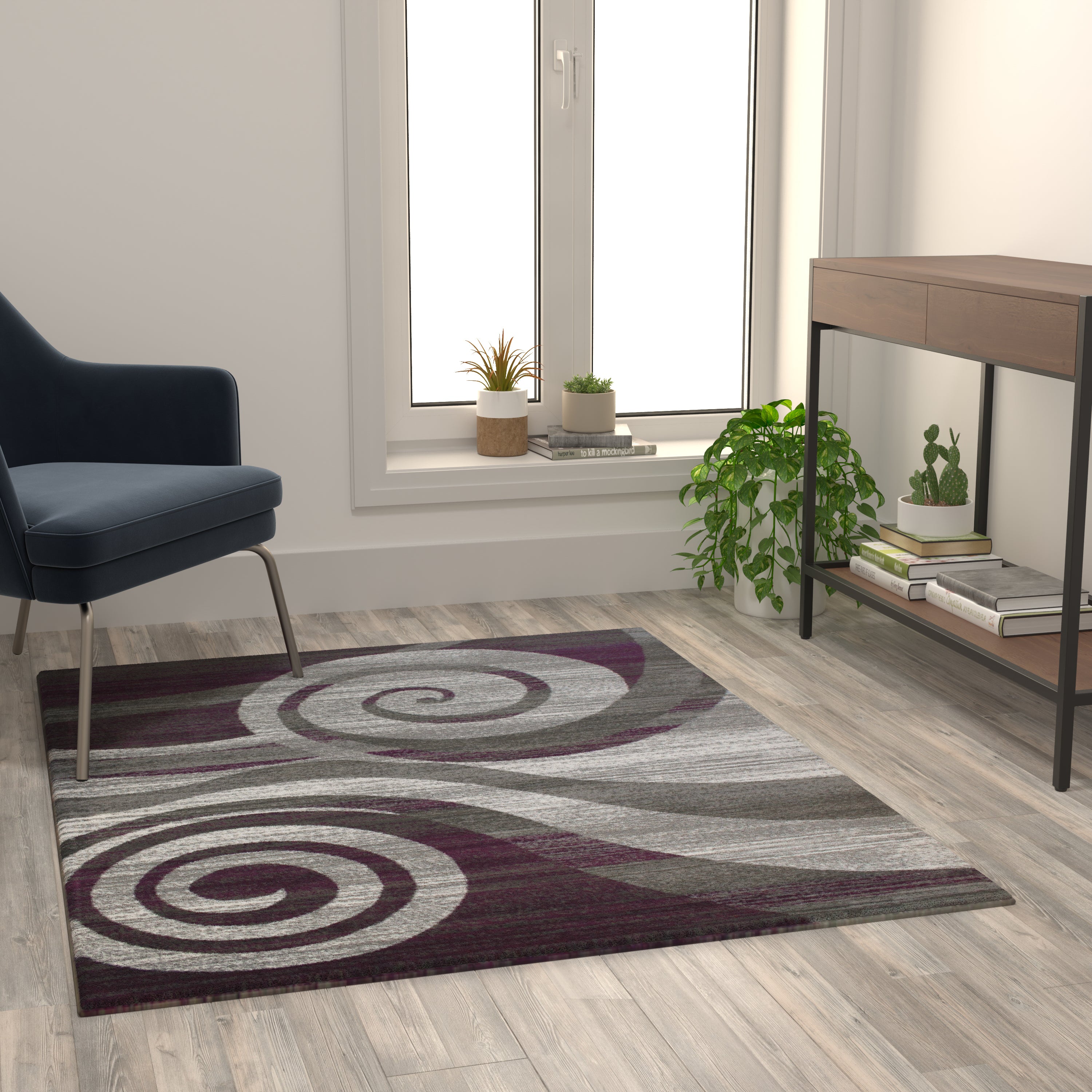 Cirrus Collection Swirl Patterned Olefin Area Rug with Jute Backing for Entryway, Living Room, Bedroom-Indoor Area Rug-Flash Furniture-Wall2Wall Furnishings