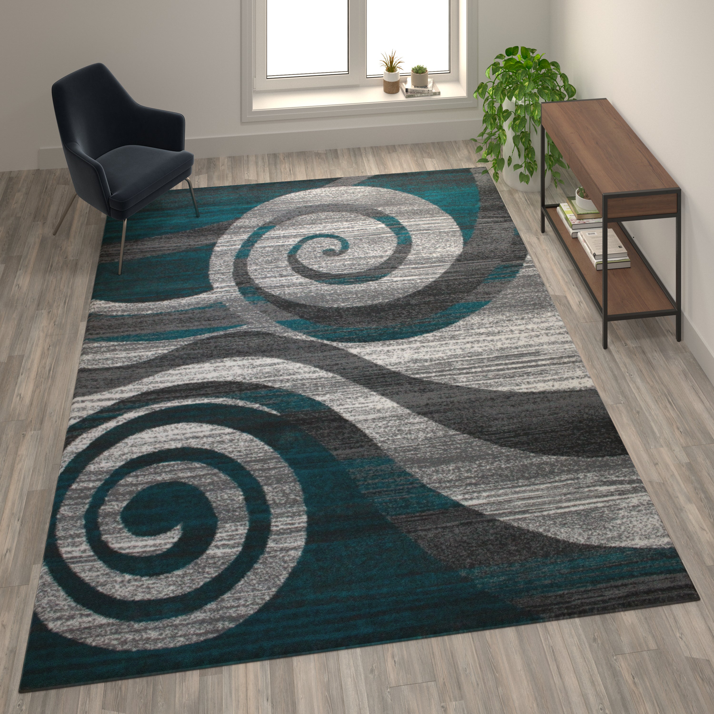 Cirrus Collection Swirl Patterned Olefin Area Rug with Jute Backing for Entryway, Living Room, Bedroom-Area Rug-Flash Furniture-Wall2Wall Furnishings