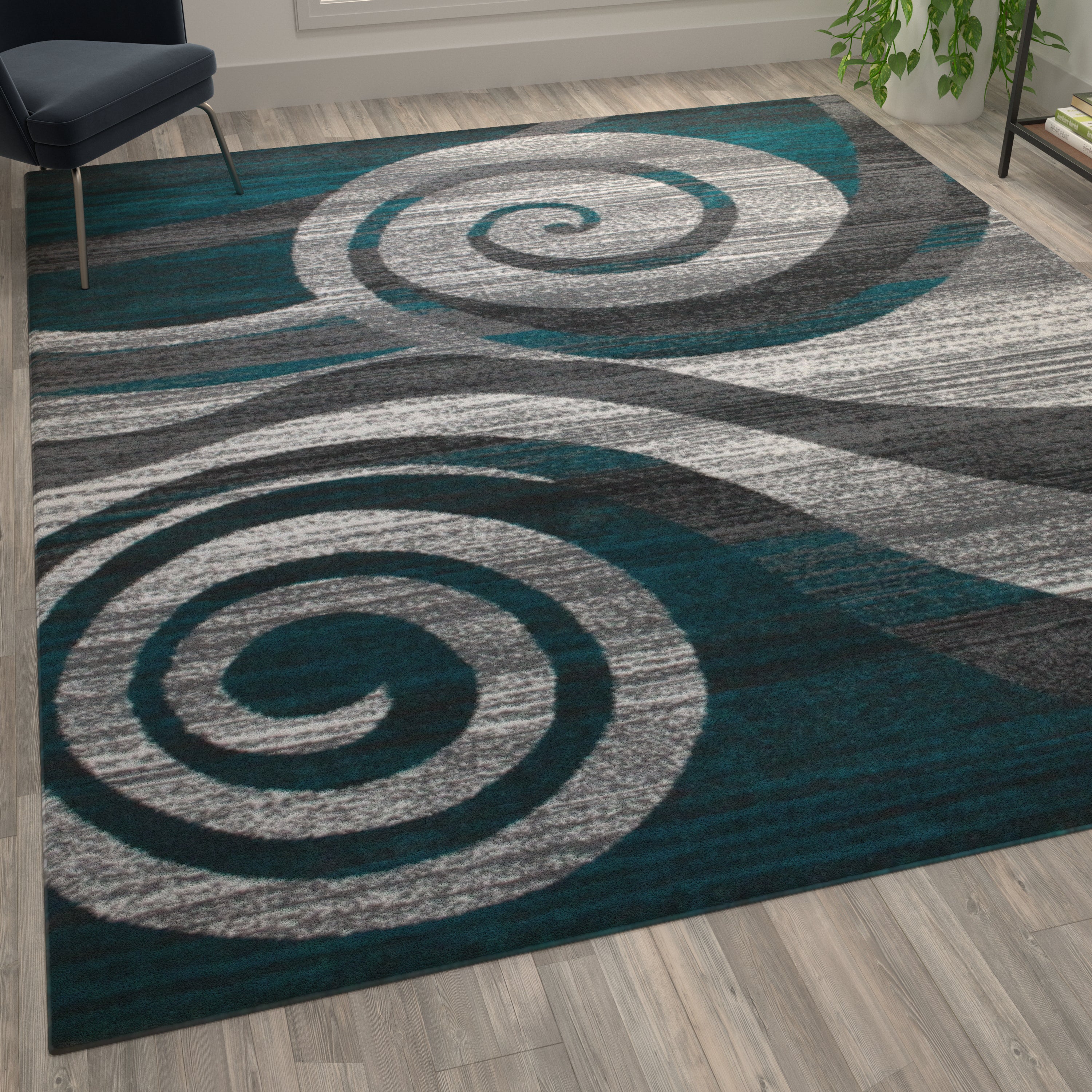 Cirrus Collection Swirl Patterned Olefin Area Rug with Jute Backing for Entryway, Living Room, Bedroom-Indoor Area Rug-Flash Furniture-Wall2Wall Furnishings