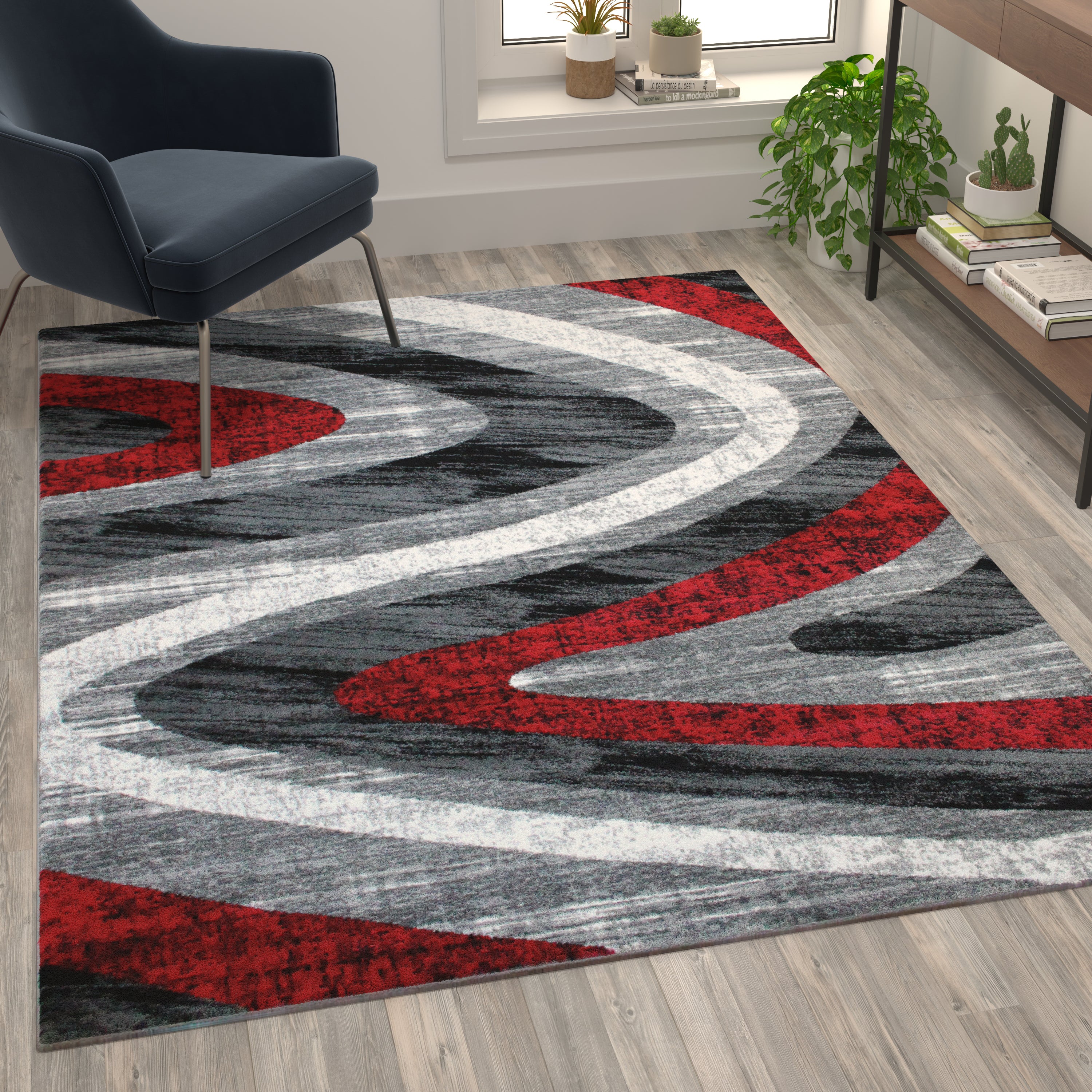 Altum Collection Waves Olefin Area Rug with Jute Backing for Entryway, Living Room, Bedroom-Area Rug-Flash Furniture-Wall2Wall Furnishings