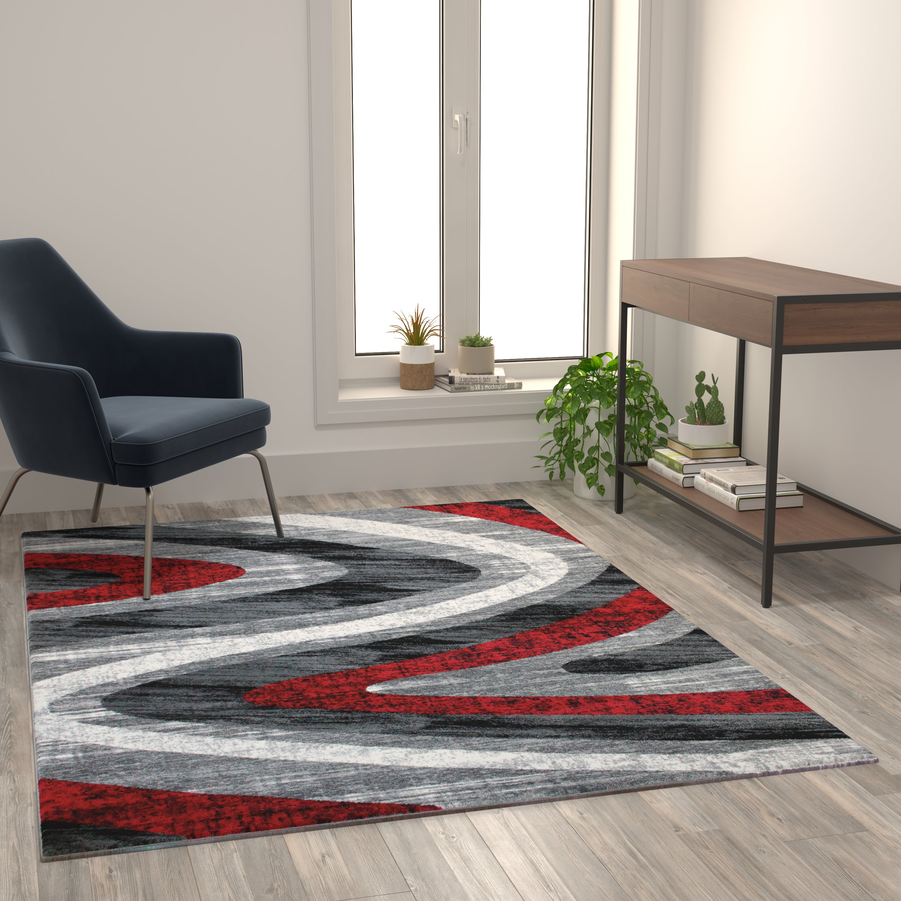Altum Collection Waves Olefin Area Rug with Jute Backing for Entryway, Living Room, Bedroom-Indoor Area Rug-Flash Furniture-Wall2Wall Furnishings