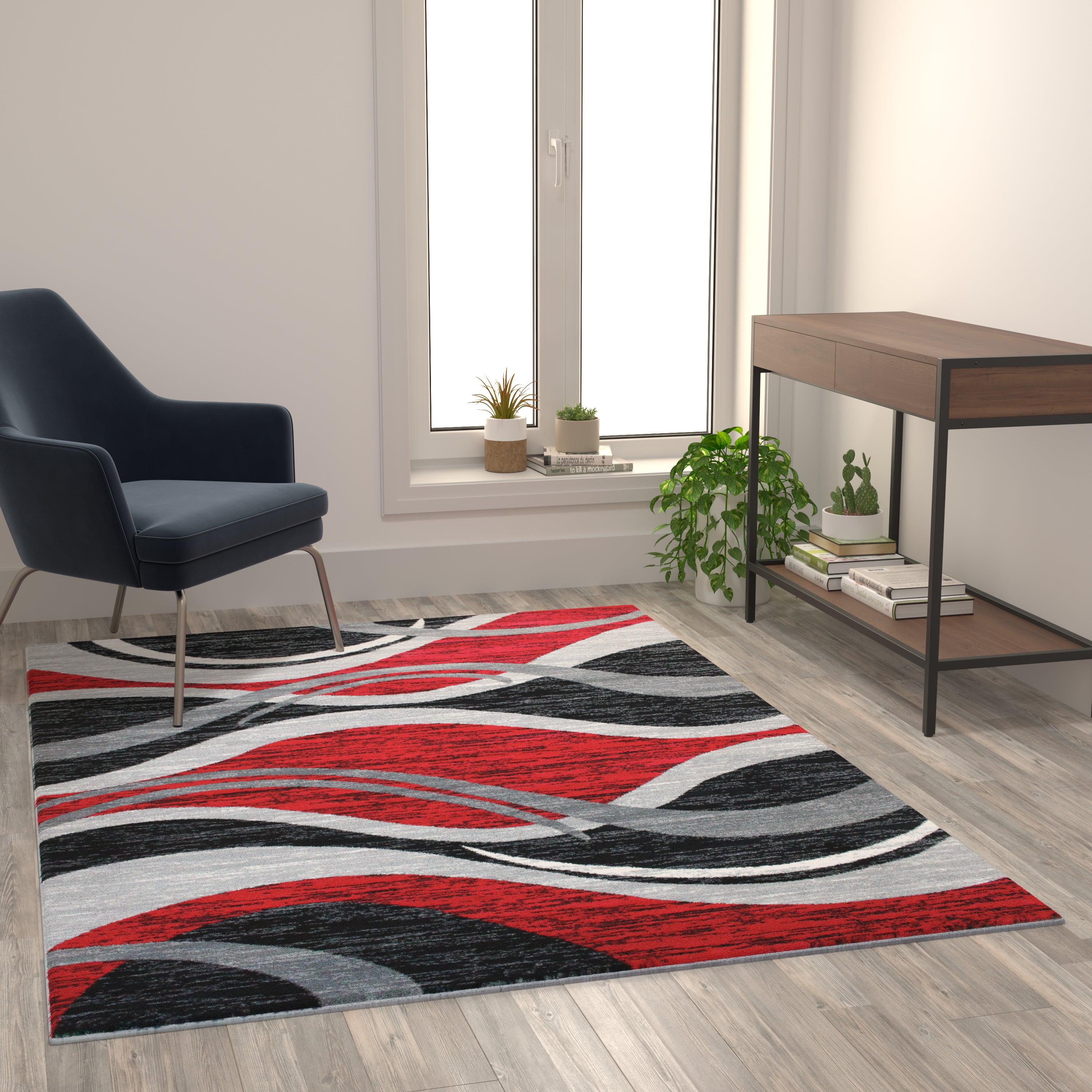 Wisp Collection Rippled Olefin Area Rug with Jute Backing for Entryway, Living Room, Bedroom-Area Rug-Flash Furniture-Wall2Wall Furnishings