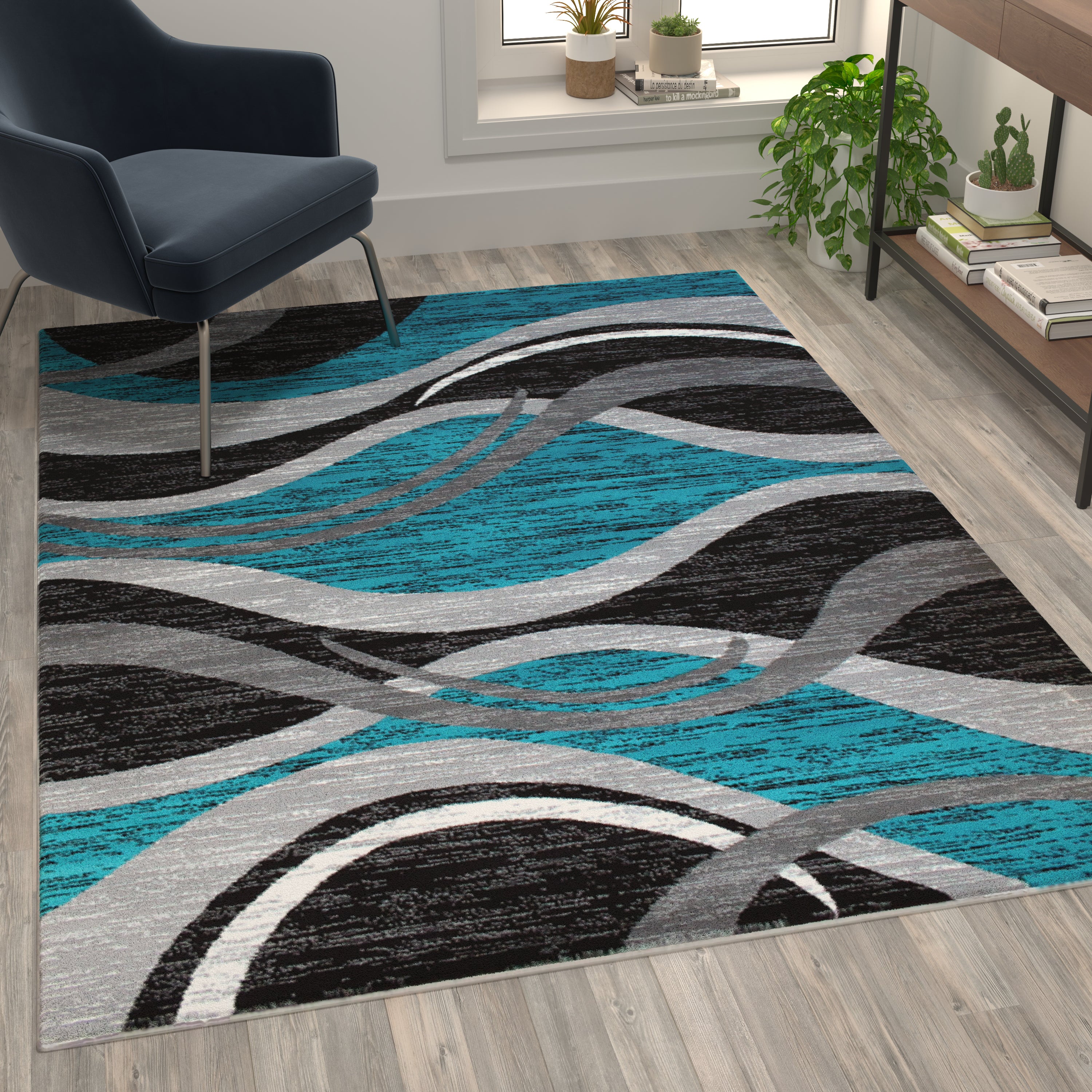 Wisp Collection Rippled Olefin Area Rug with Jute Backing for Entryway, Living Room, Bedroom-Area Rug-Flash Furniture-Wall2Wall Furnishings