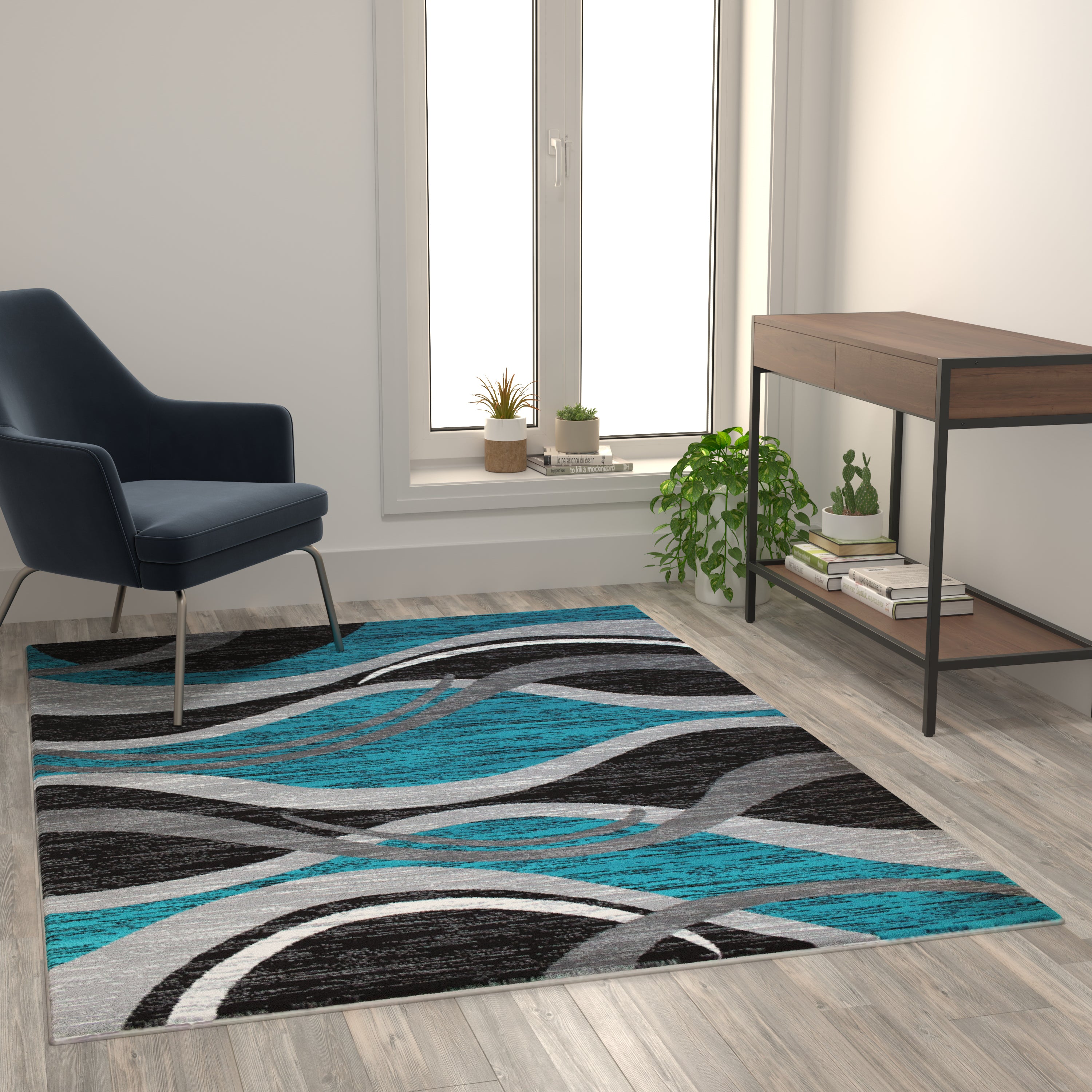 Wisp Collection Rippled Olefin Area Rug with Jute Backing for Entryway, Living Room, Bedroom-Indoor Area Rug-Flash Furniture-Wall2Wall Furnishings