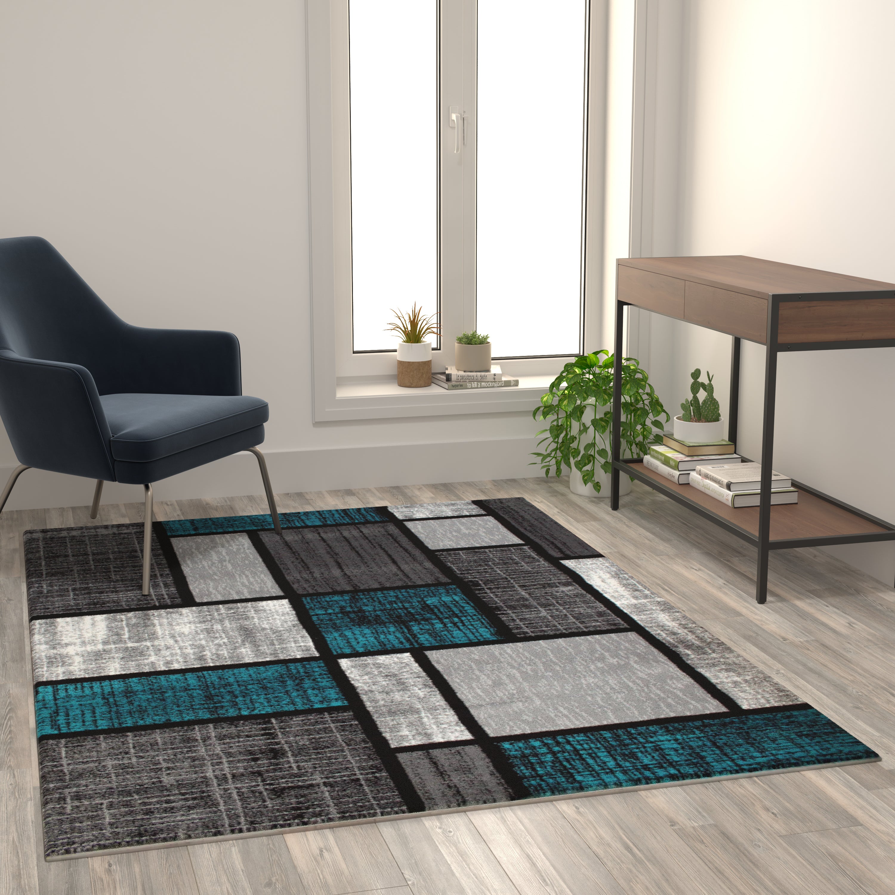 Raven Collection Color Bricked Olefin Area Rug with Jute Backing for Entryway, Living Room, Bedroom-Indoor Area Rug-Flash Furniture-Wall2Wall Furnishings