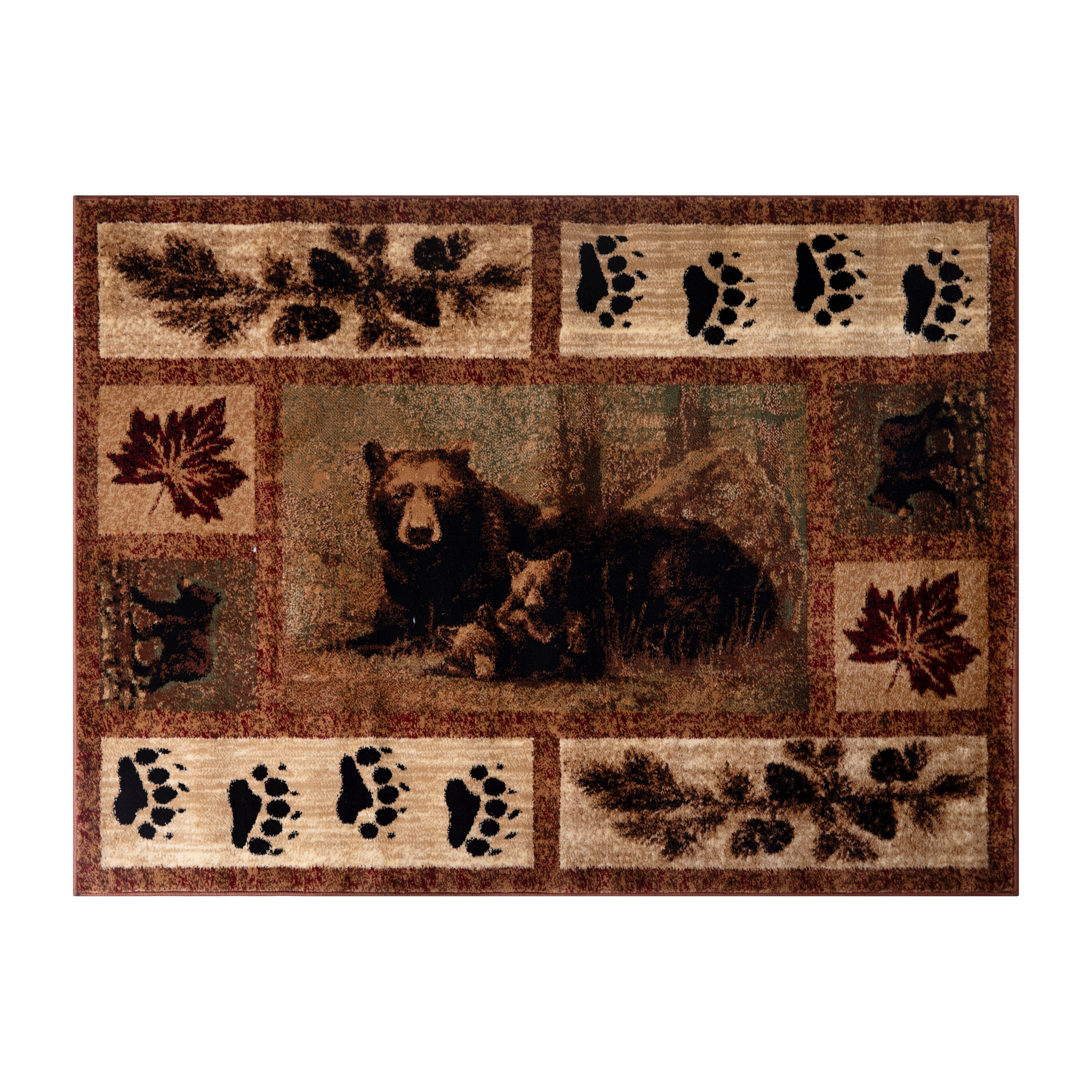 Vassa Collection Mother Bear & Cubs Nature Themed Olefin Area Rug with Jute Backing for Entryway, Living Room, Bedroom-Area Rug-Flash Furniture-Wall2Wall Furnishings