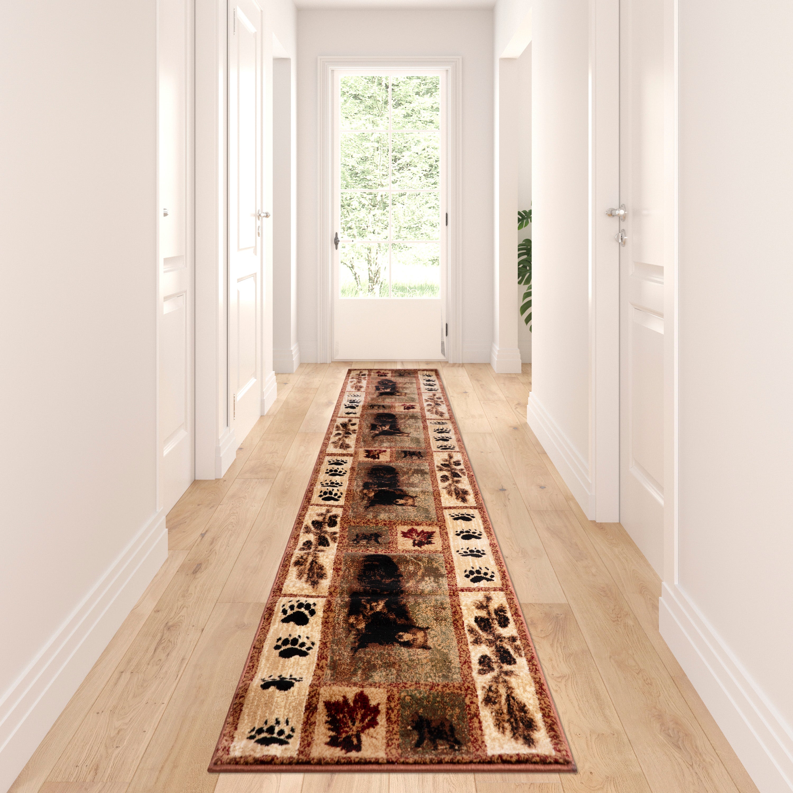 Vassa Collection Mother Bear & Cubs Nature Themed Olefin Area Rug with Jute Backing for Entryway, Living Room, Bedroom-Area Rug-Flash Furniture-Wall2Wall Furnishings